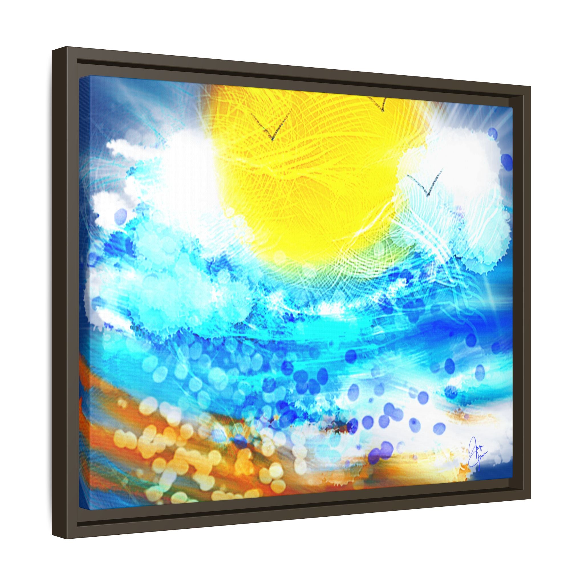 Sunshine Shore Matte Canvas Framed Wall Art — Bright Abstract Beach Print