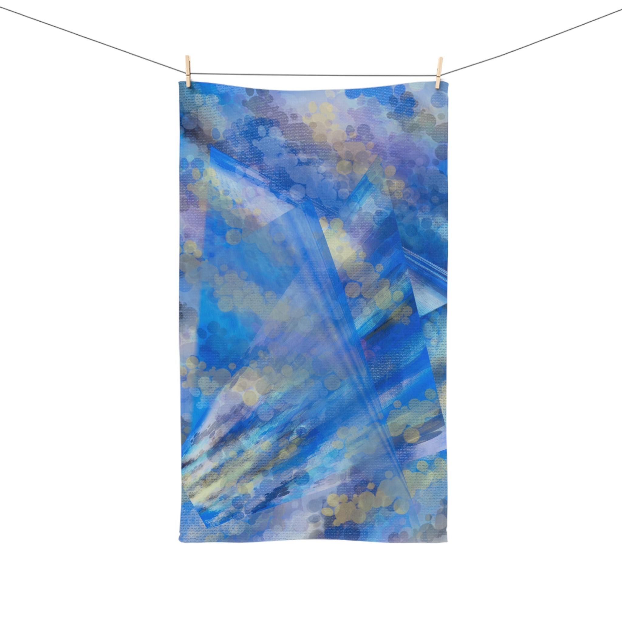 Blue Abstract Art Hand Towel — Oceanic Watercolor Pattern