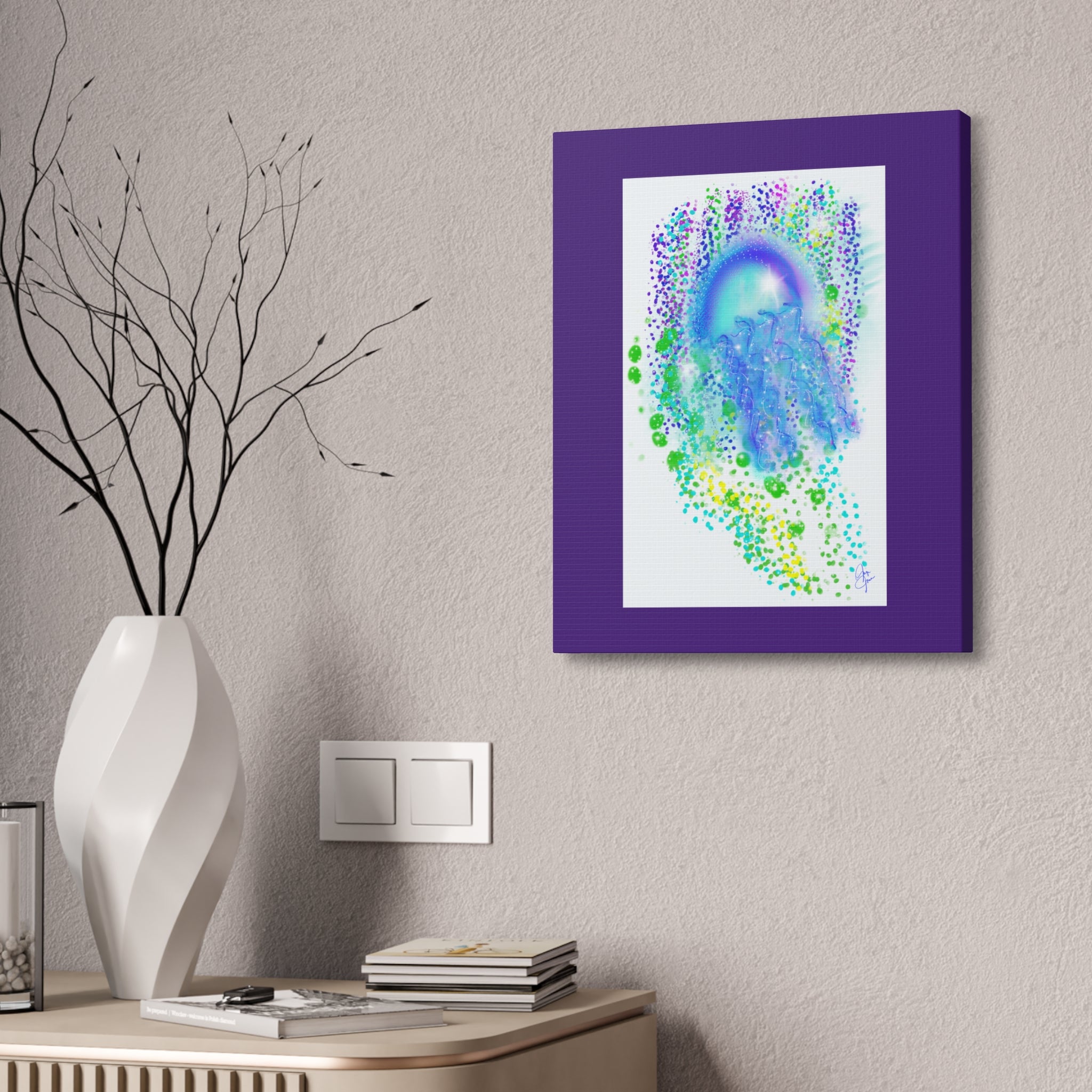 Blue Jellyfish Canvas Wall Art – Stretched 1.5" Ocean Abstract Print