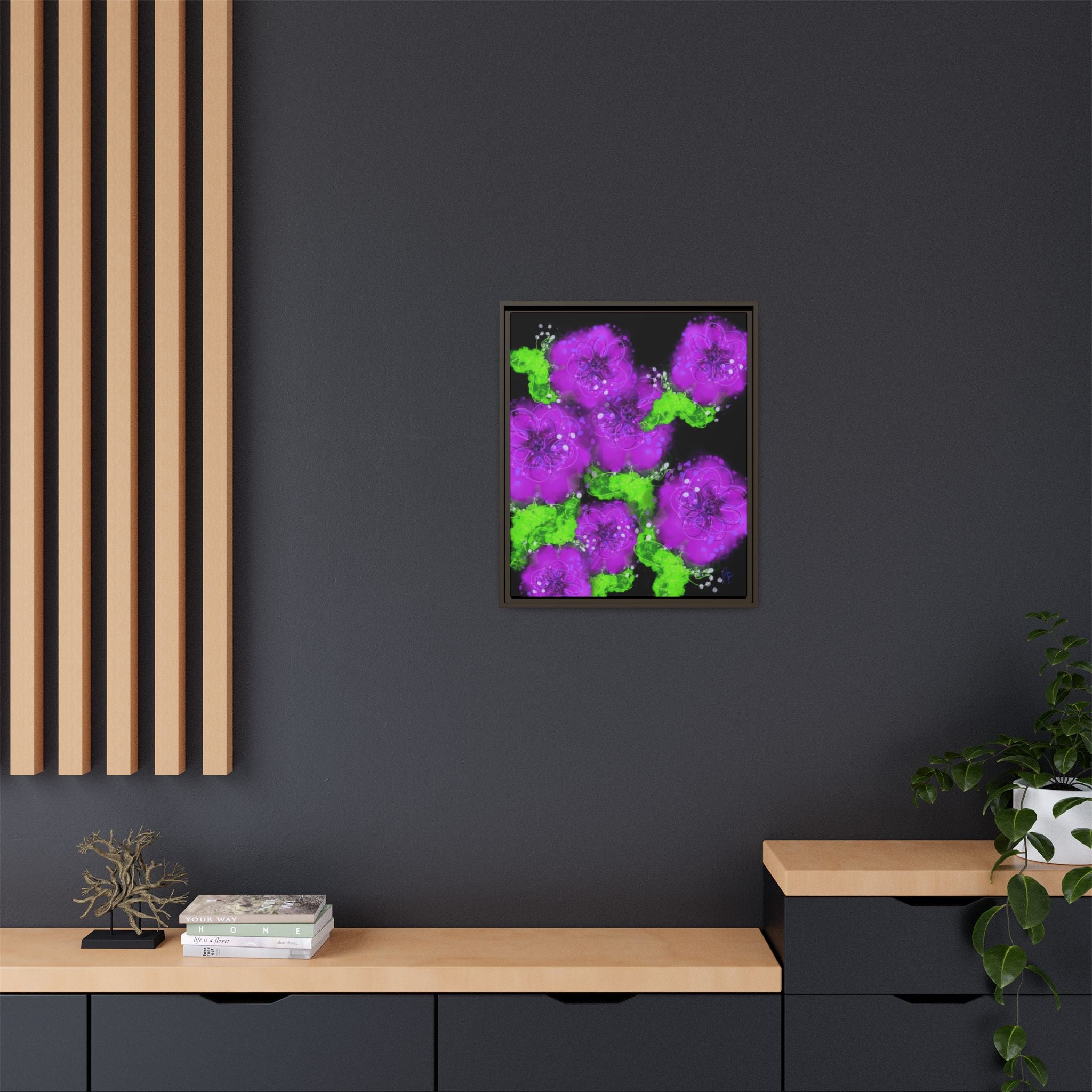 Framed Floral Canvas Print — Matte Multi-Color Blooms Wall Art