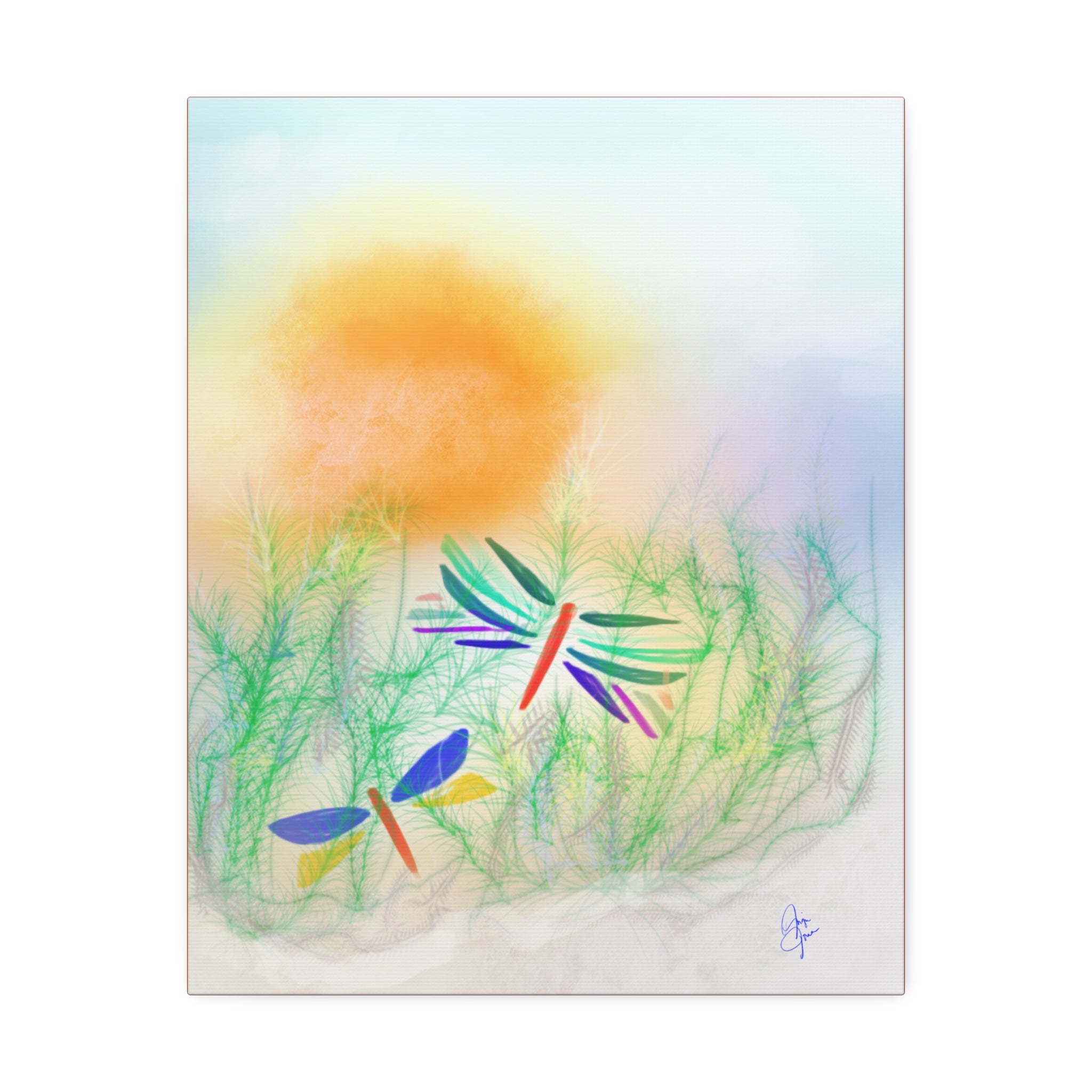 Dragonfly Meadow Canvas Art – Colorful Stretched Wall Decor (1.5" Depth)