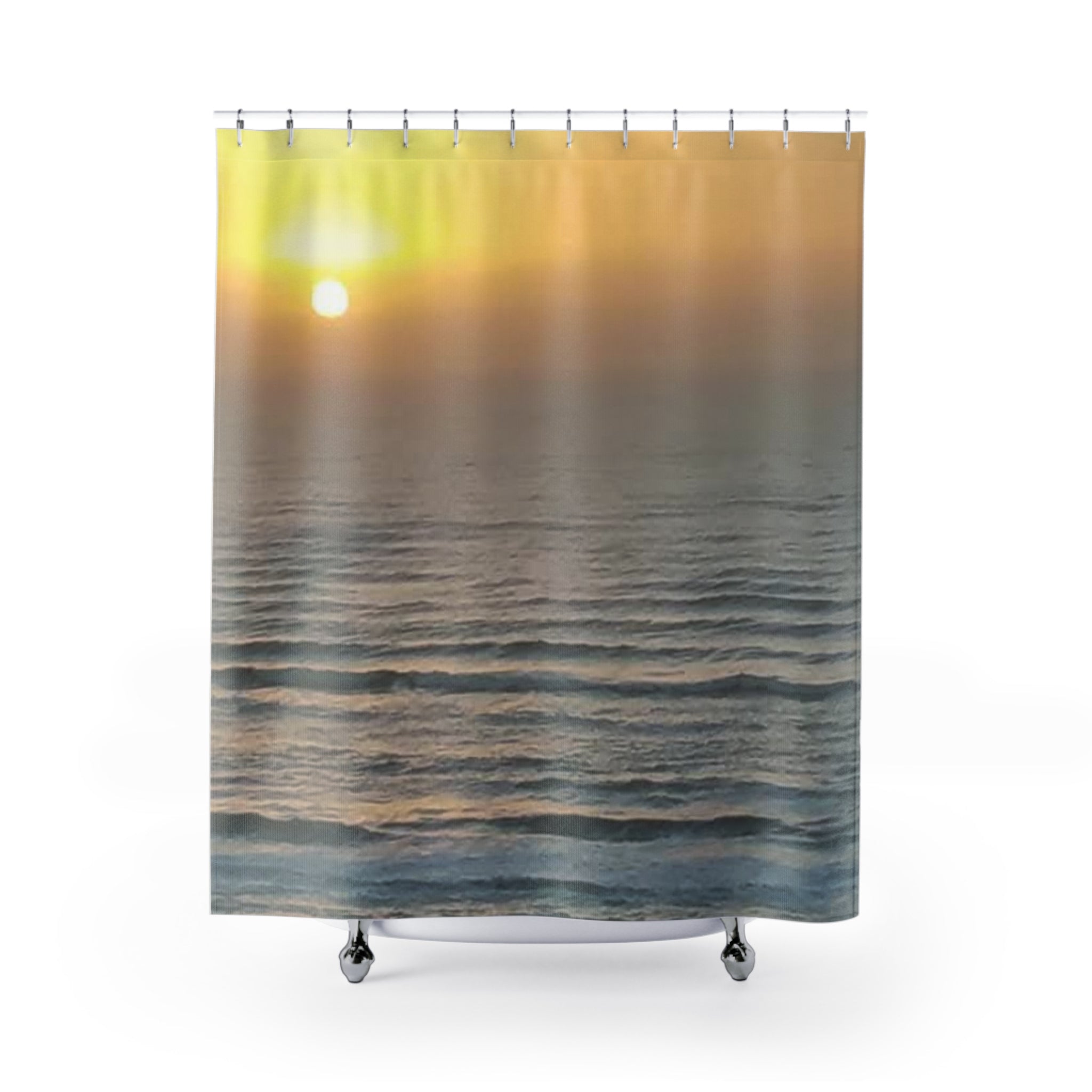 Sunrise Ocean Shower Curtain — Tranquil Coastal Bathroom Decor