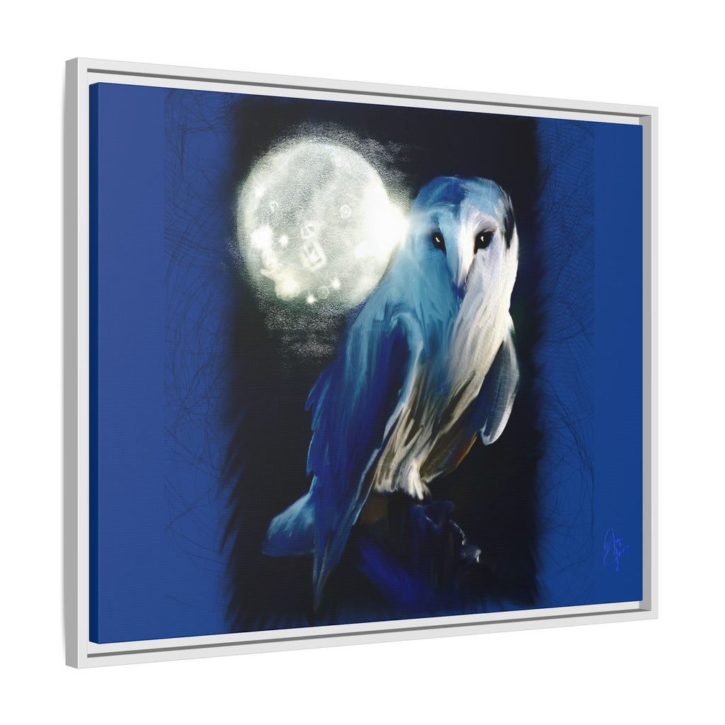 Moonlight Owl Matte Framed Canvas — Mystical Blue Owl Wall Art