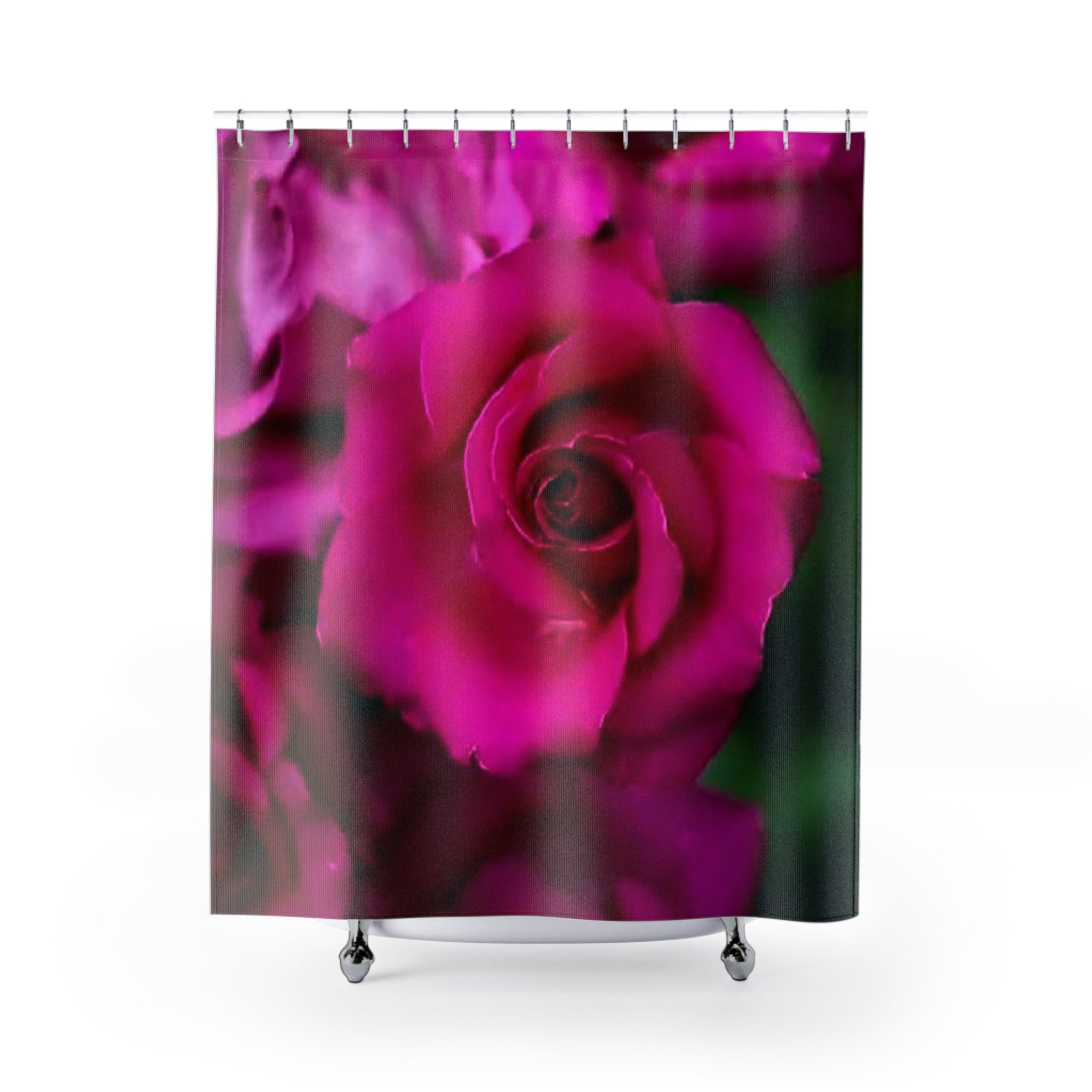 Pink Rose Shower Curtain — Close-Up Floral Bathroom Décor