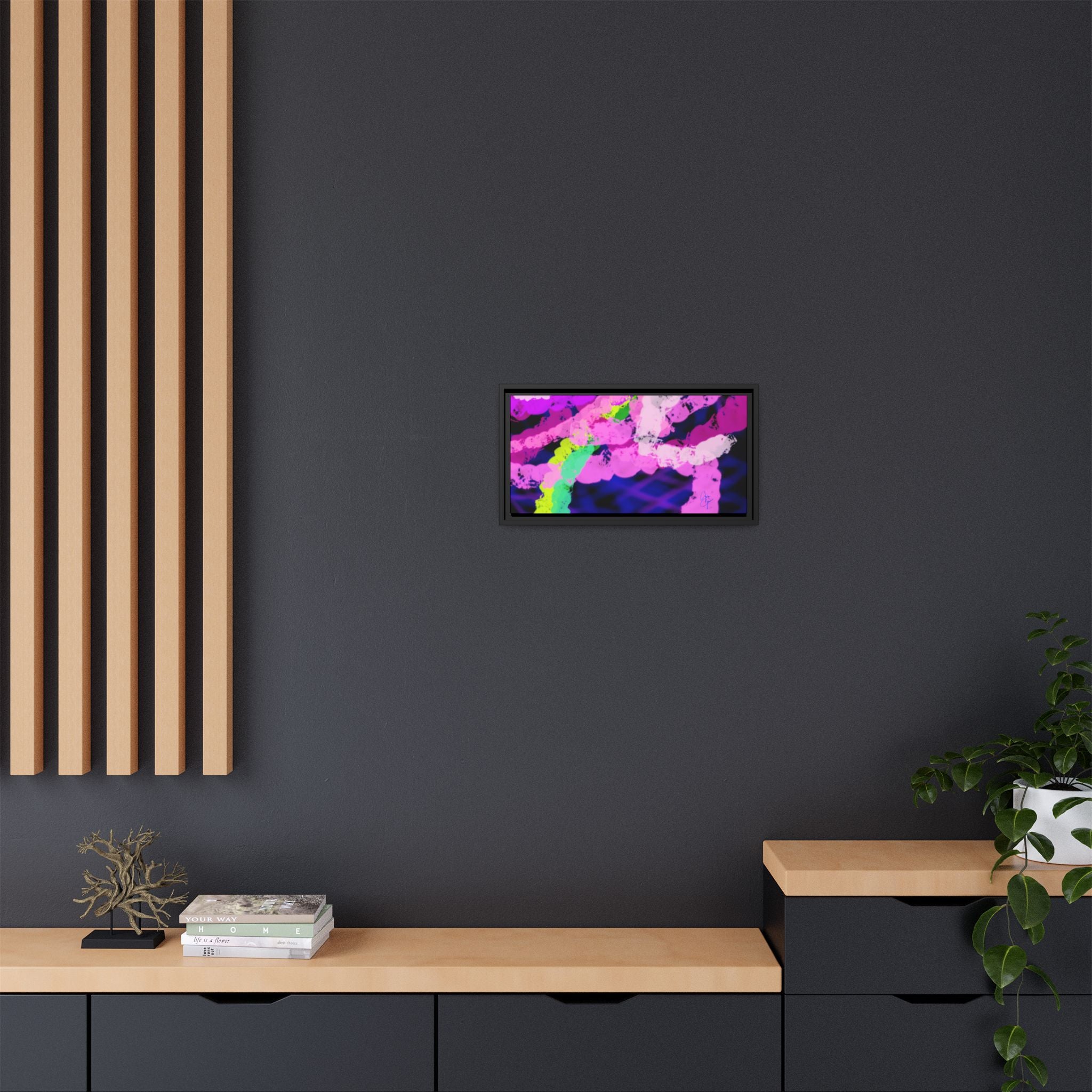 Framed Matte Canvas - Neon Rose Abstract Wall Art