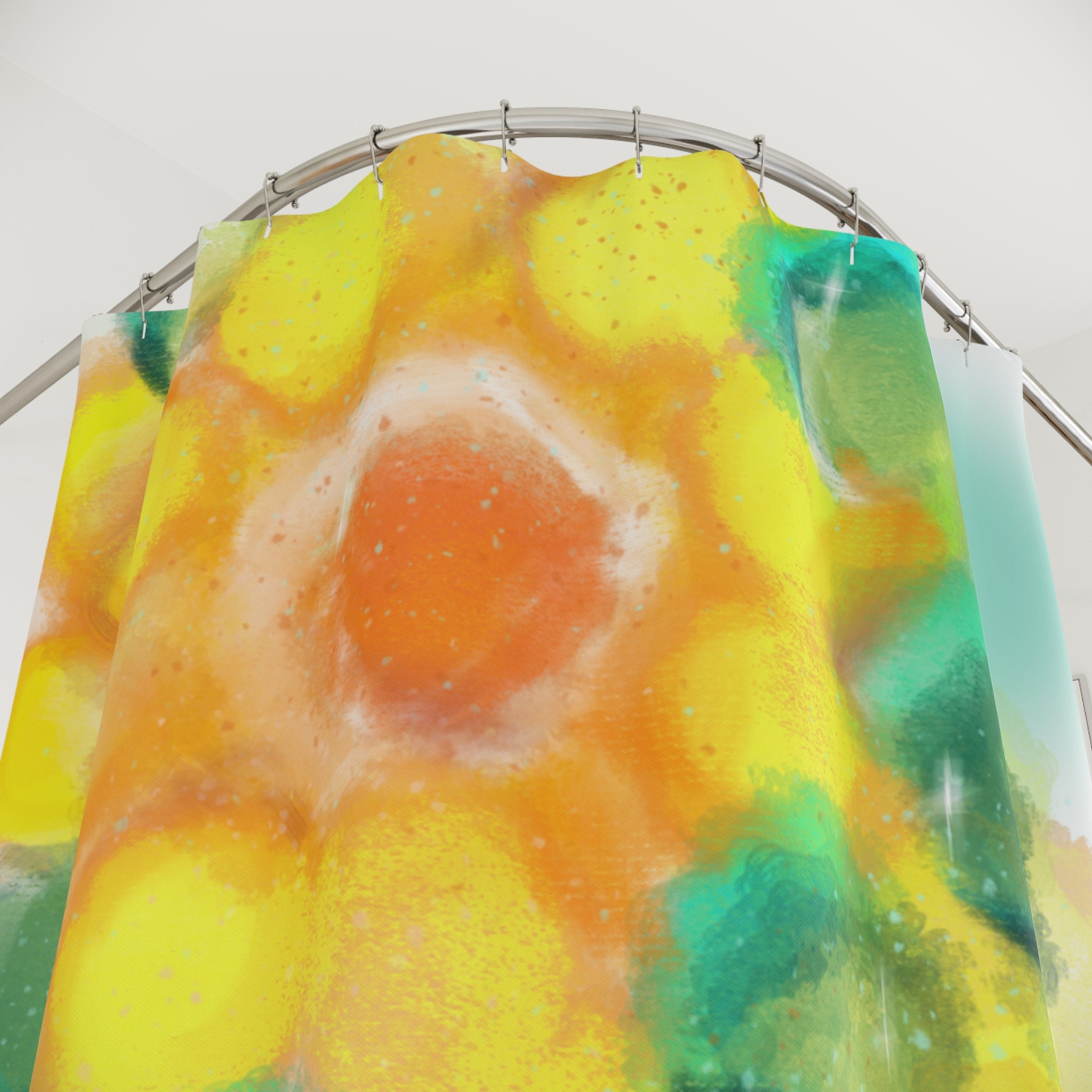 Abstract Citrus Bloom Shower Curtain — Bright Watercolor Floral Bathroom Decor