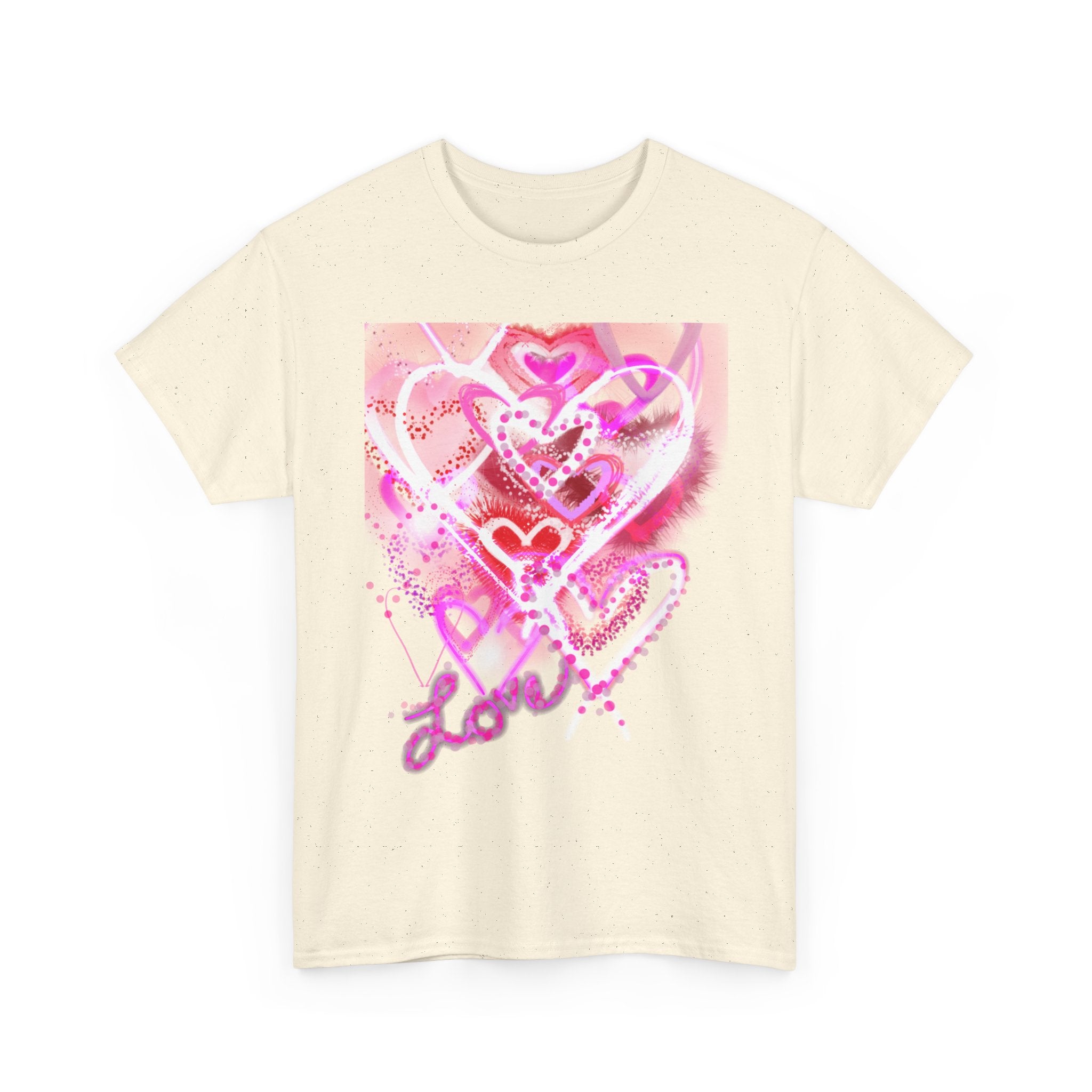 Love Hearts Tee — Pink Watercolor Heart Design Valentine’s Day T‑Shirt