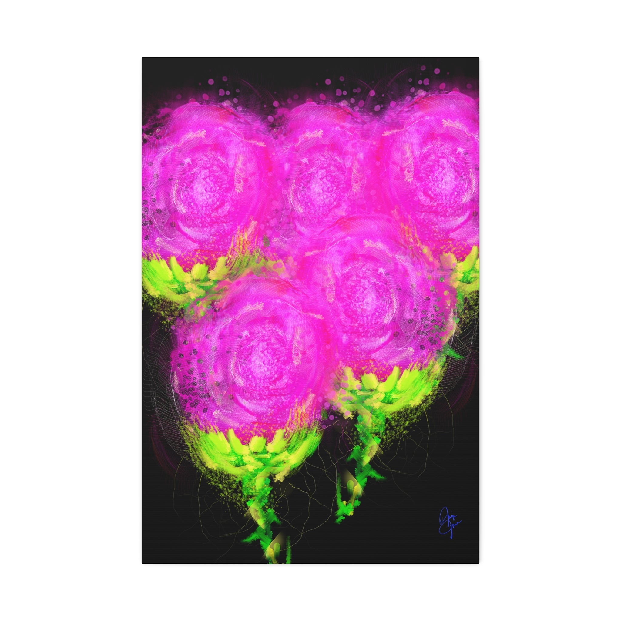 Bright Pink Floral Canvas Print — Modern Abstract Rose Wall Art (Stretched Canvas)