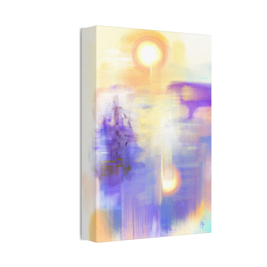 Abstract Sunrise Canvas Print — Ethereal Purple & Gold Stretched Wall Art (1.5" Depth)