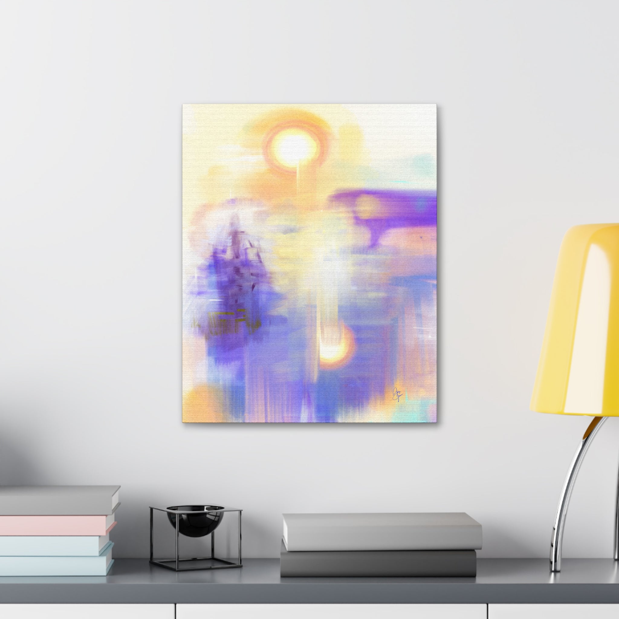 Abstract Sunrise Canvas Print — Ethereal Purple & Gold Stretched Wall Art (1.5" Depth)