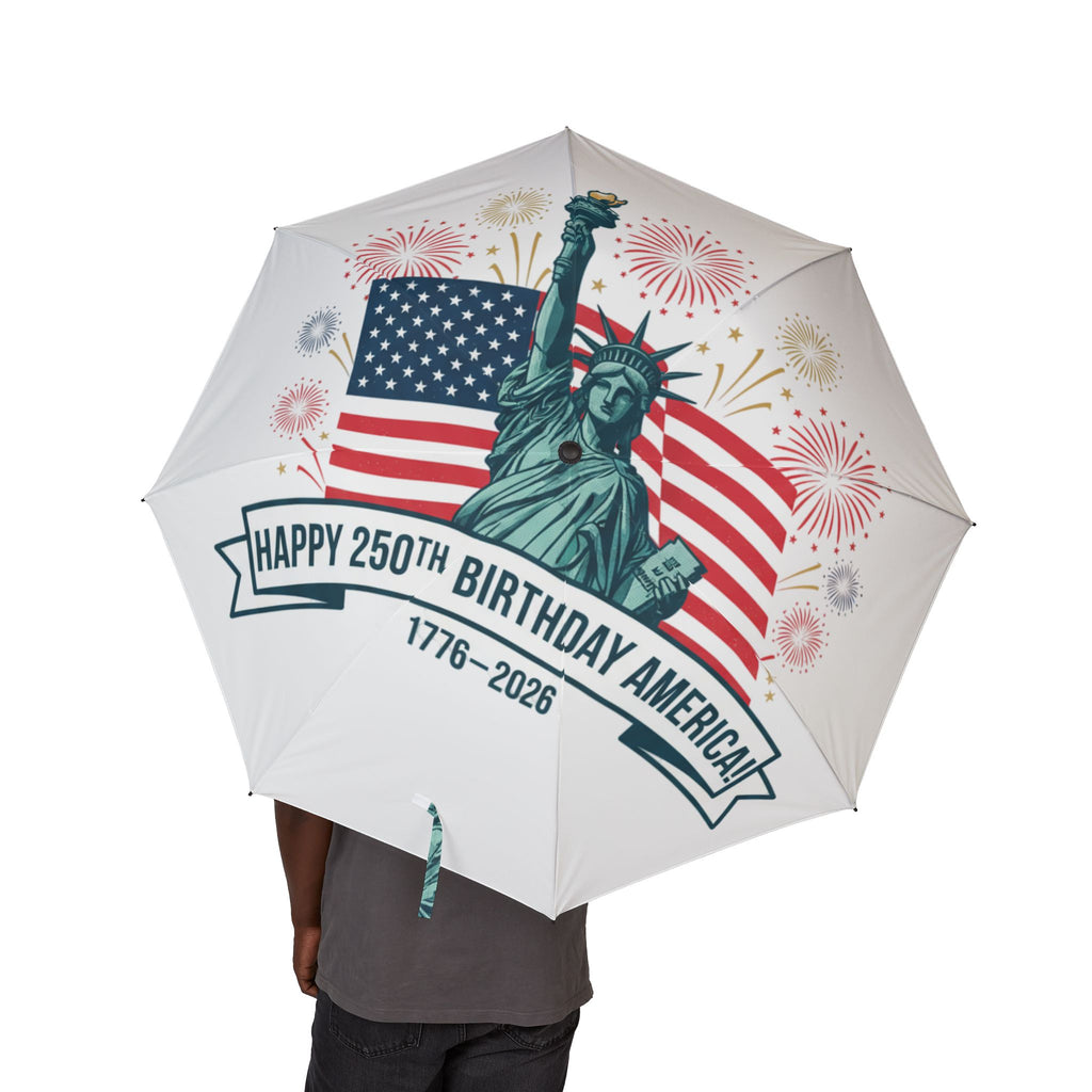 Patriotic Statue of Liberty Foldable Umbrella — 4th of July Fireworks & American Flag Design