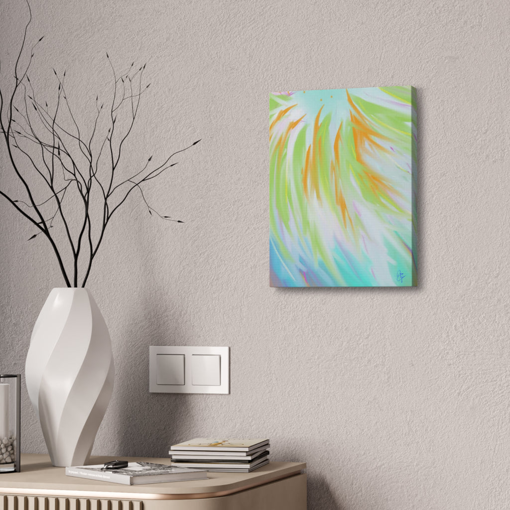 Abstract Sunburst Canvas Stretched Art - Turquoise, Lime & Coral Wall Decor