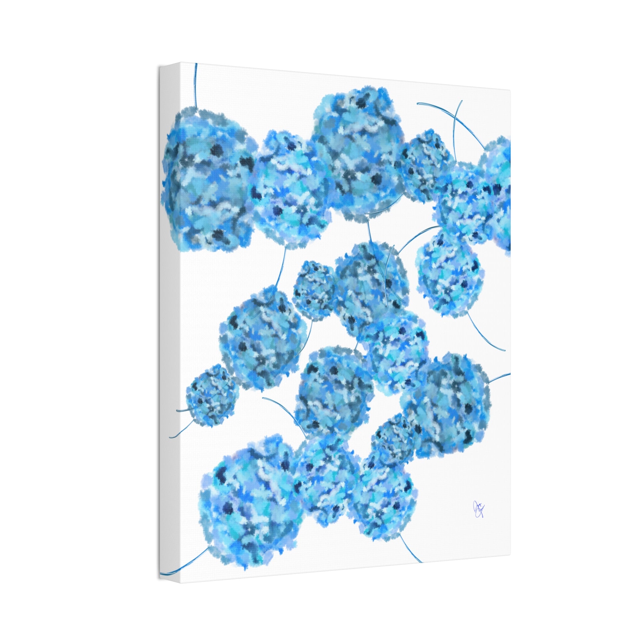 Blue Hydrangea Canvas Wall Art — Abstract Floral Stretched Canvas (1.5" Depth)