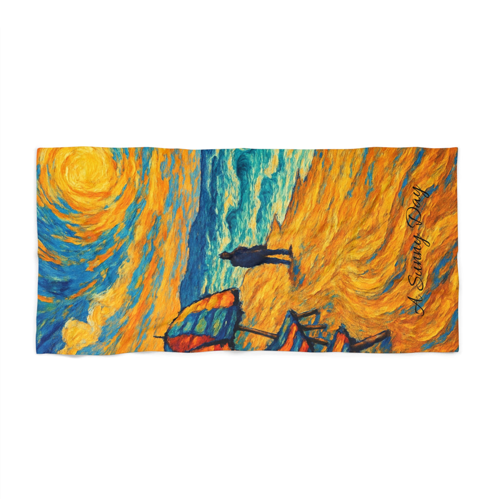 Beach Towel — Van Gogh Style Sunset Surf Scene Beach Towel