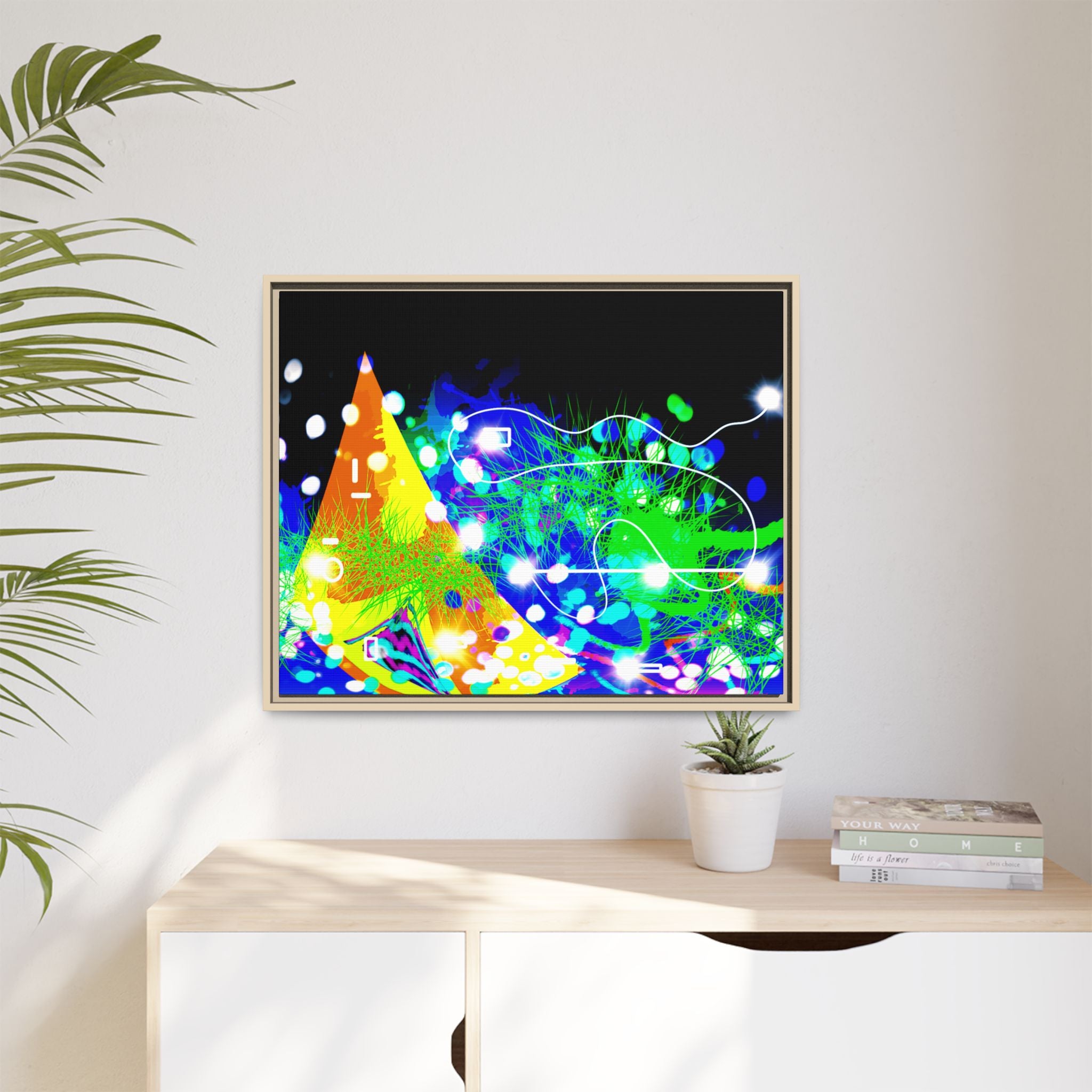 Abstract Neon Wave Matte Canvas Framed Art