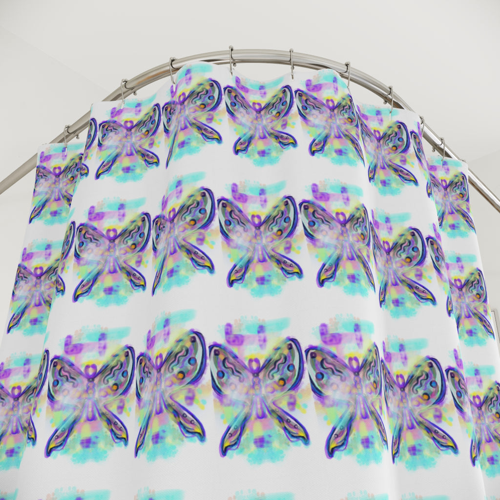 Butterfly Watercolor Shower Curtain — Pastel Iridescent Bathroom Decor