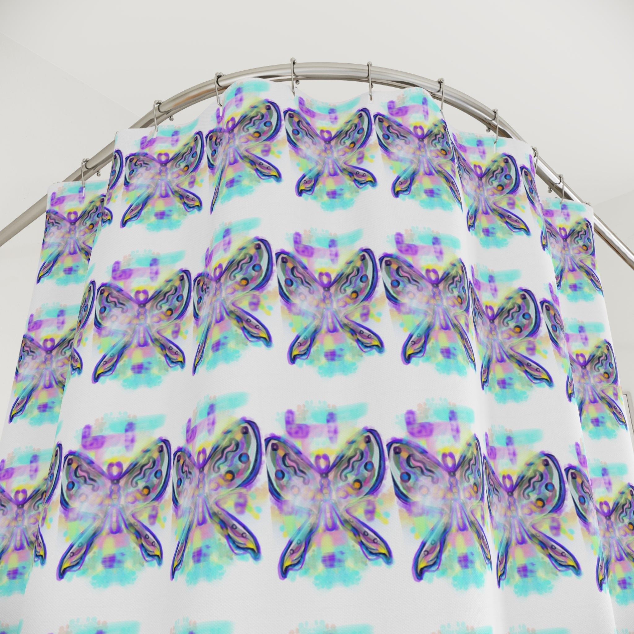 Butterfly Watercolor Shower Curtain — Pastel Iridescent Bathroom Decor