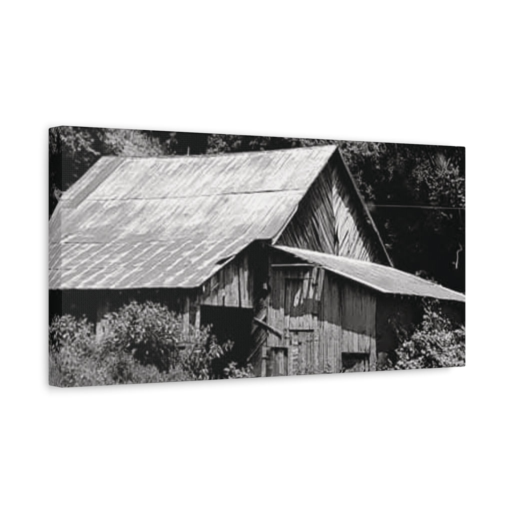Rustic Barn Black & White Matte Canvas Print — Stretched Wall Art