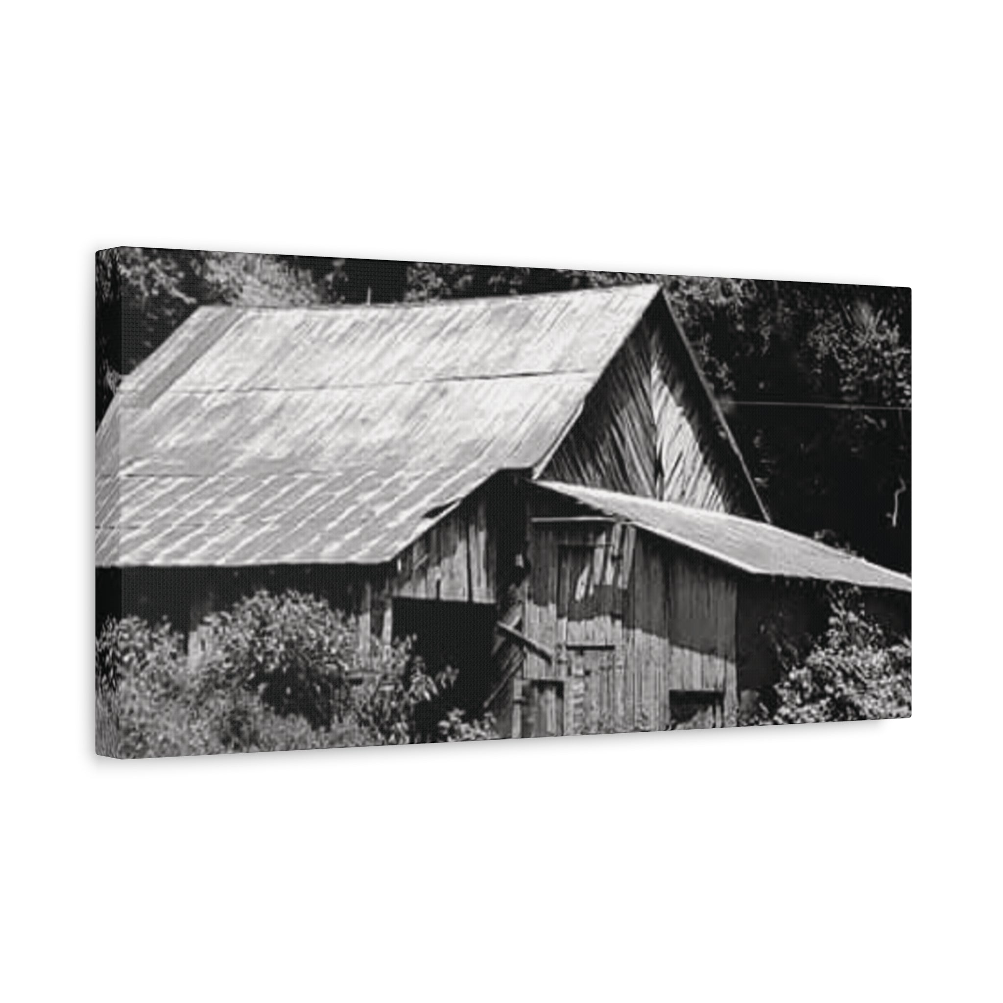 Rustic Barn Black & White Matte Canvas Print — Stretched Wall Art