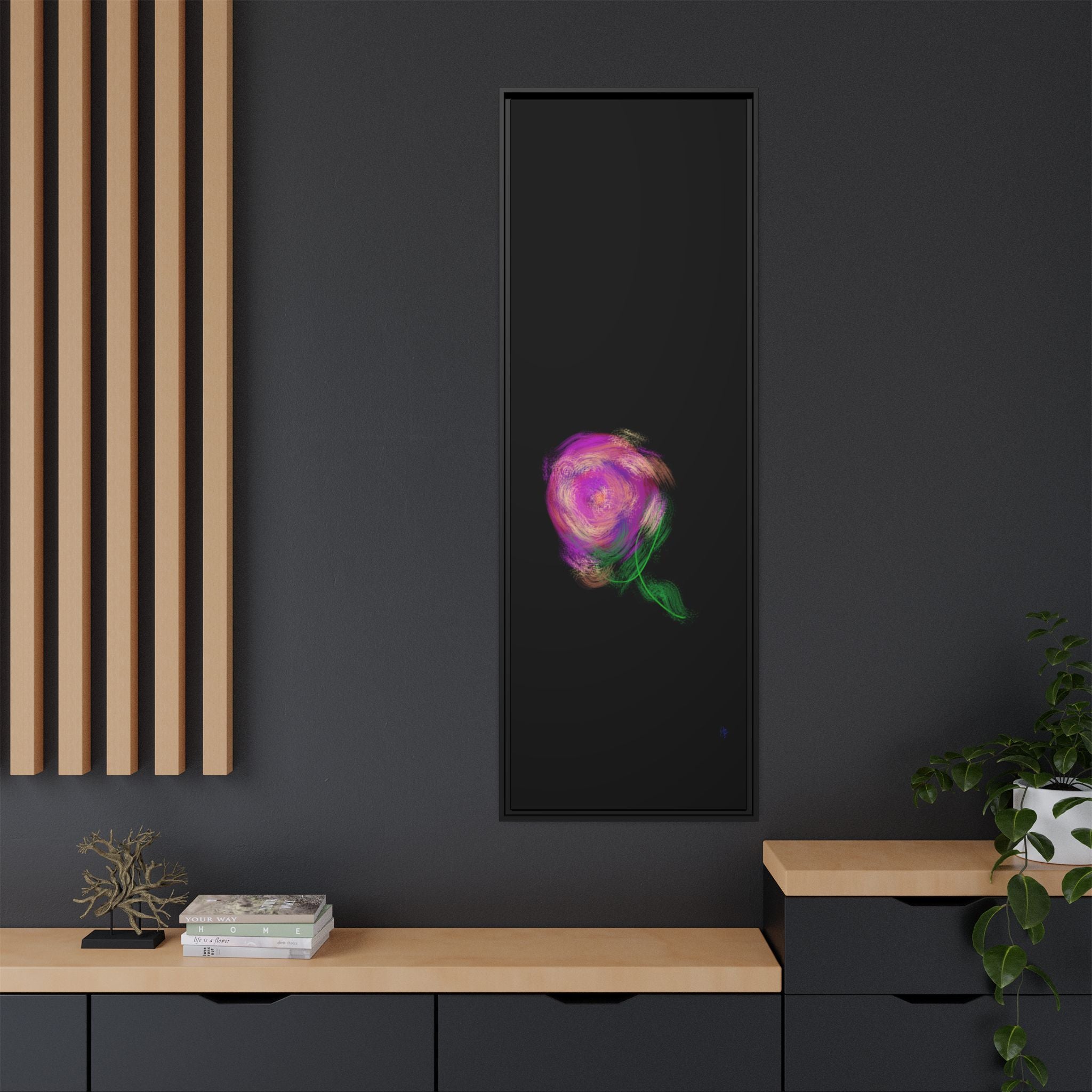 Abstract Rose Swirl Matte Framed Canvas — Multicolor Floral Wall Art