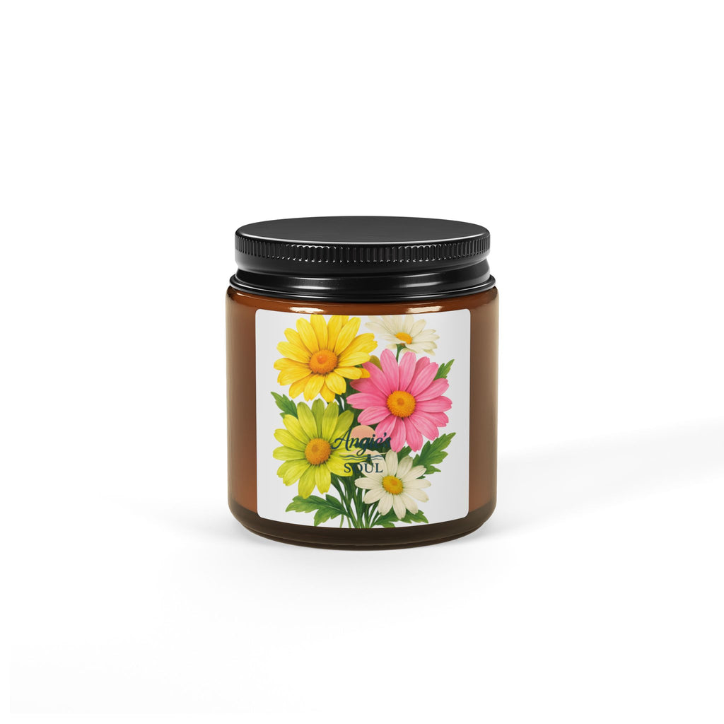 Soy Candle — Floral Daisies Scented Amber Jar