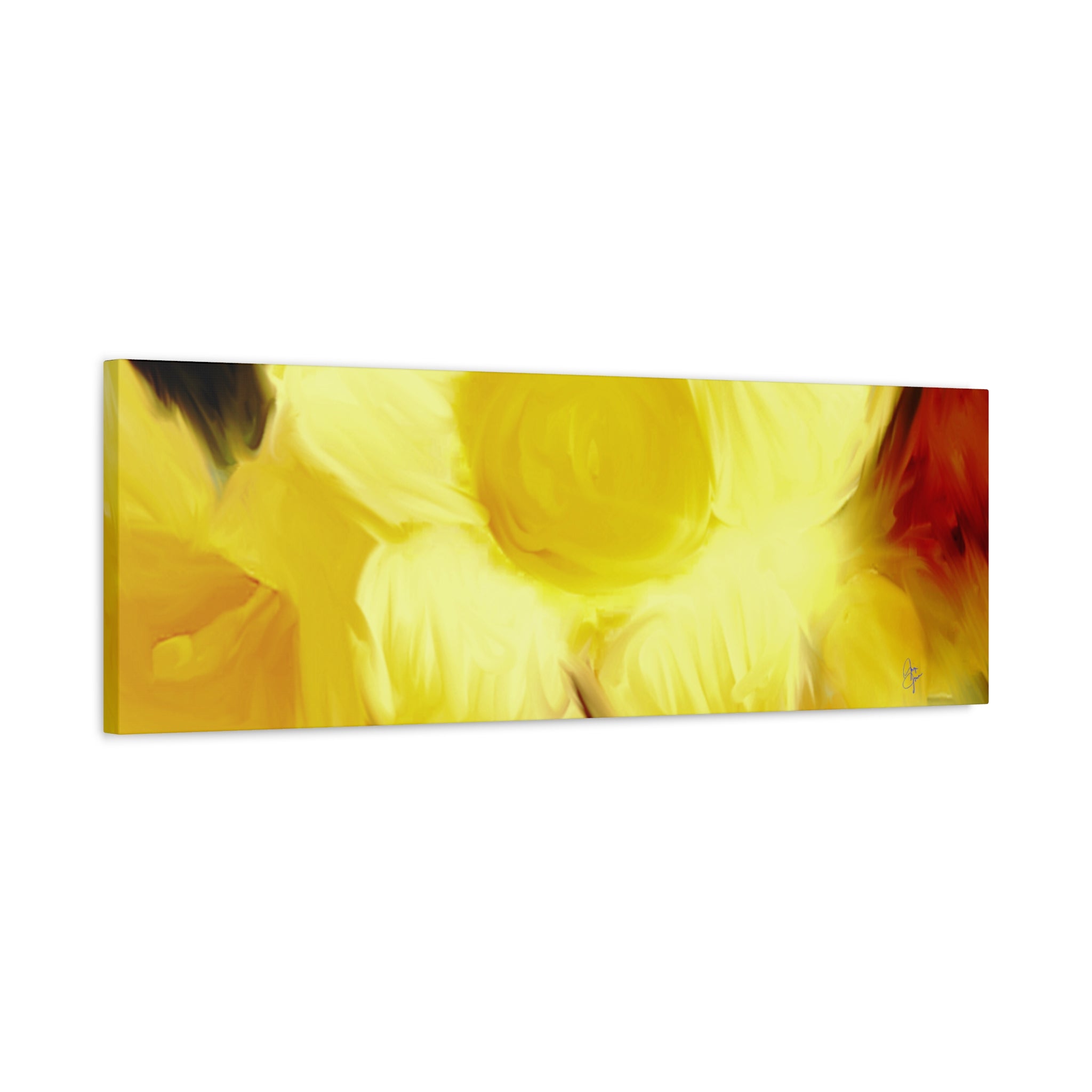 Yellow Floral Canvas Wall Art – Bright Sunflower-Style Painting, Matte Stretched Print