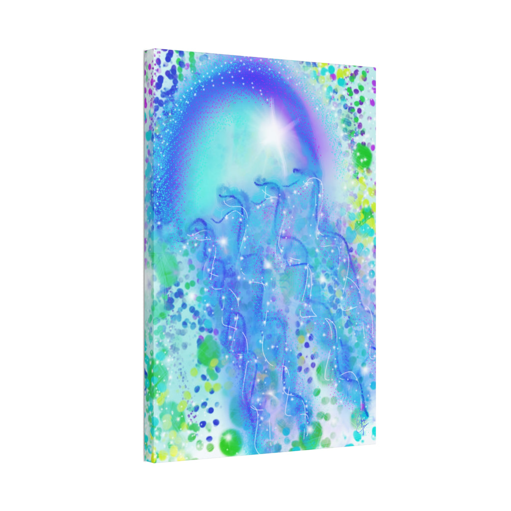 Blue Jellyfish Canvas Wall Art – Stretched 1.5" Ocean Abstract Print