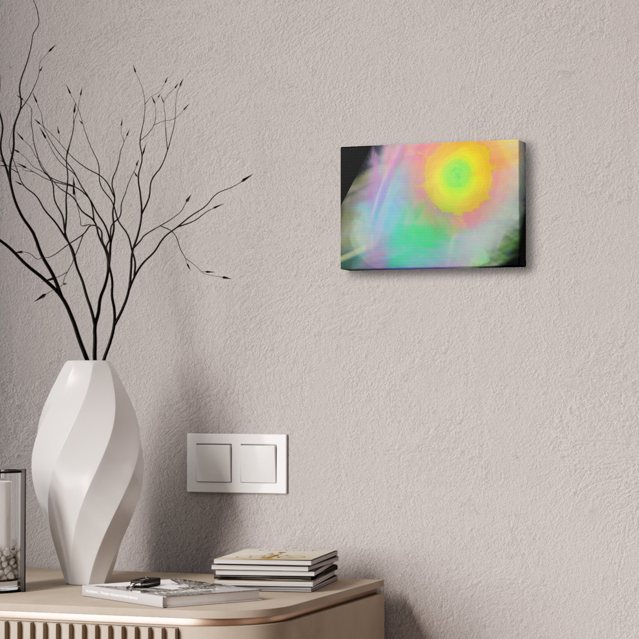 Neon Feather Canvas Stretched Wall Art