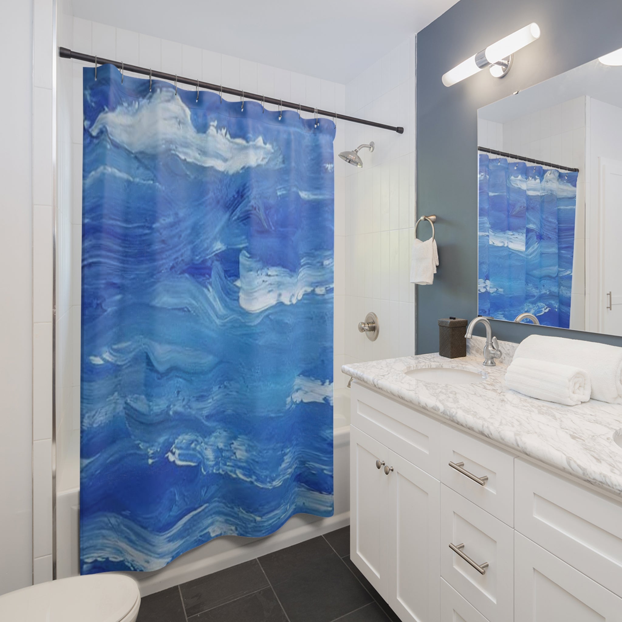 Ocean Wave Shower Curtain - Relaxing Water Design for Bathroom Decor