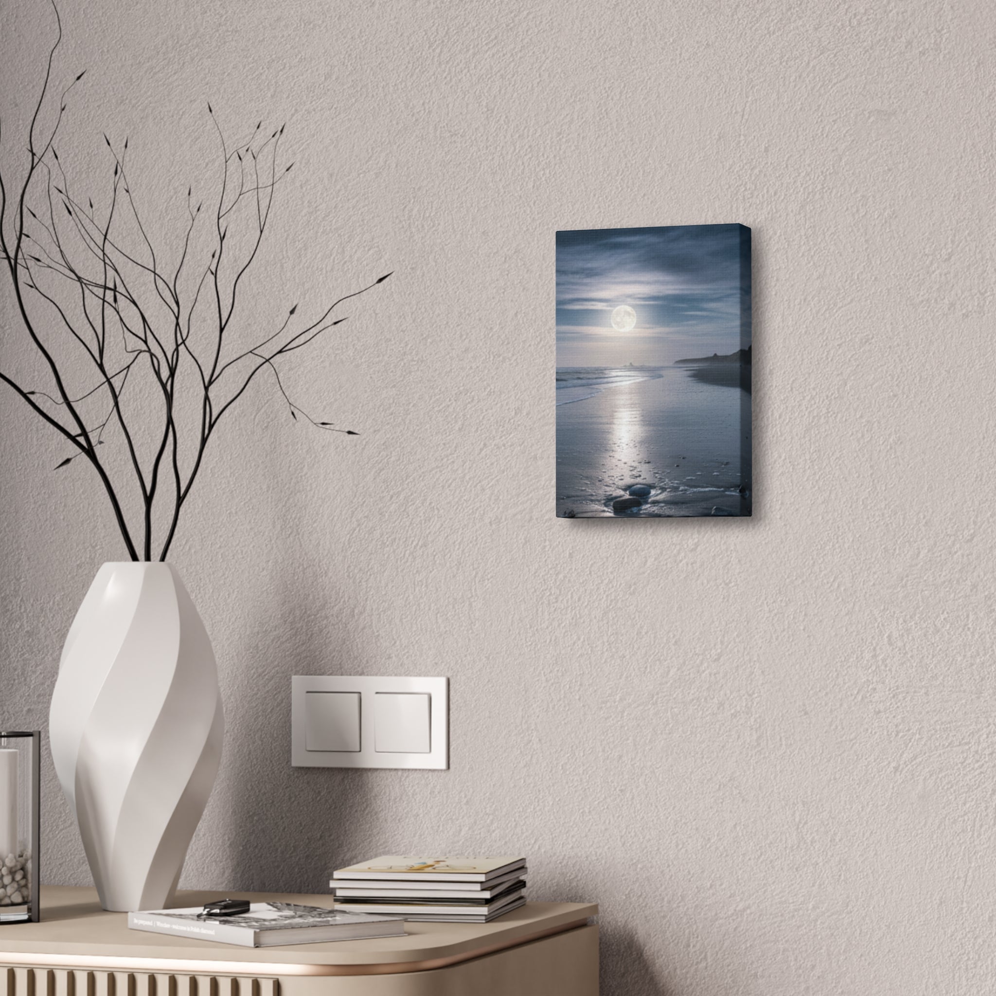 Moonlit Beach Canvas Wall Art — Tranquil Ocean Nightscape