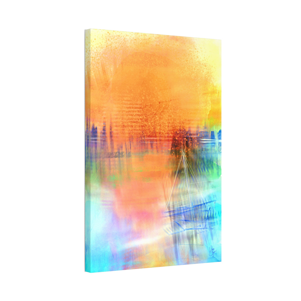 Abstract Color Burst Canvas — Vibrant Orange & Blue Stretched Wall Art