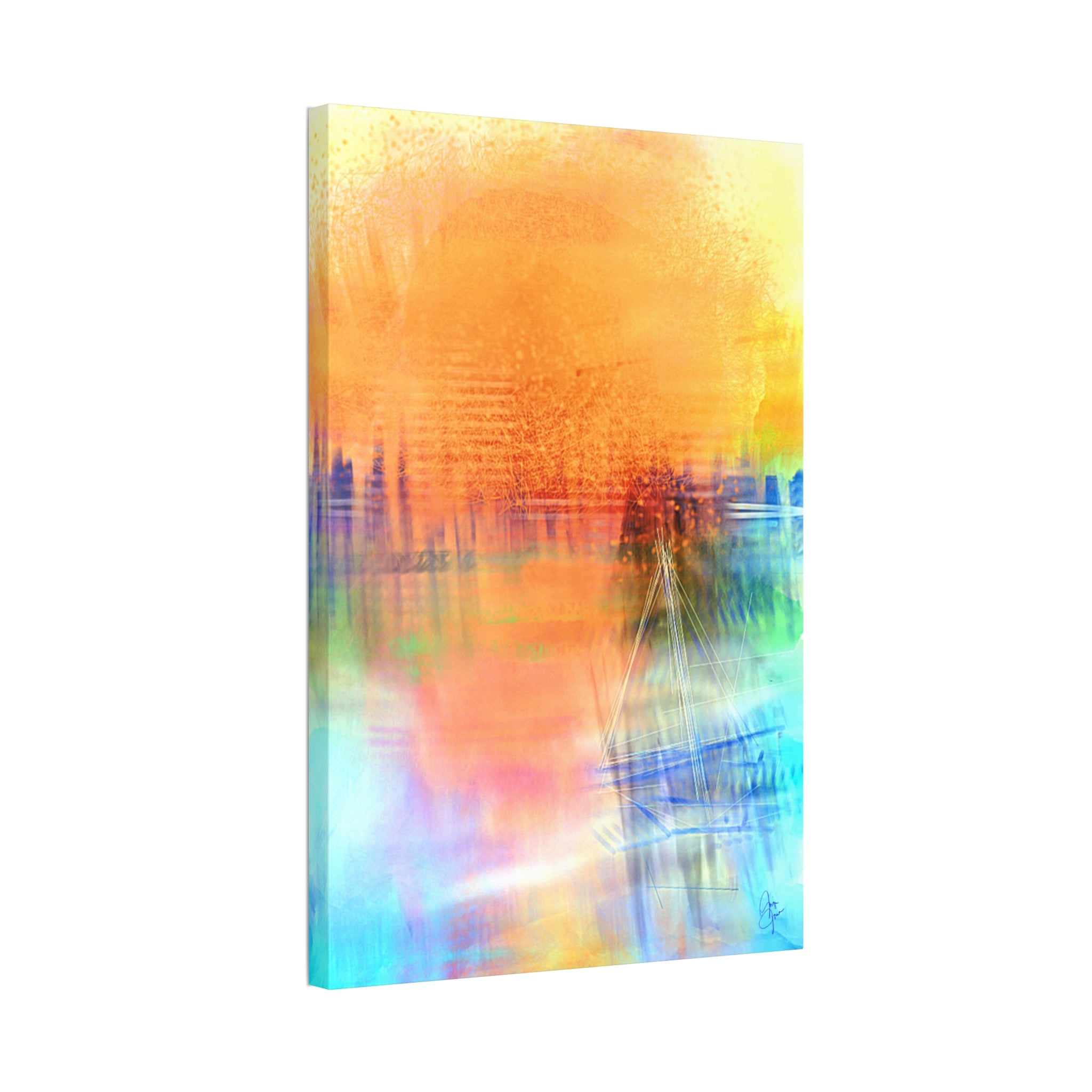 Abstract Color Burst Canvas — Vibrant Orange & Blue Stretched Wall Art
