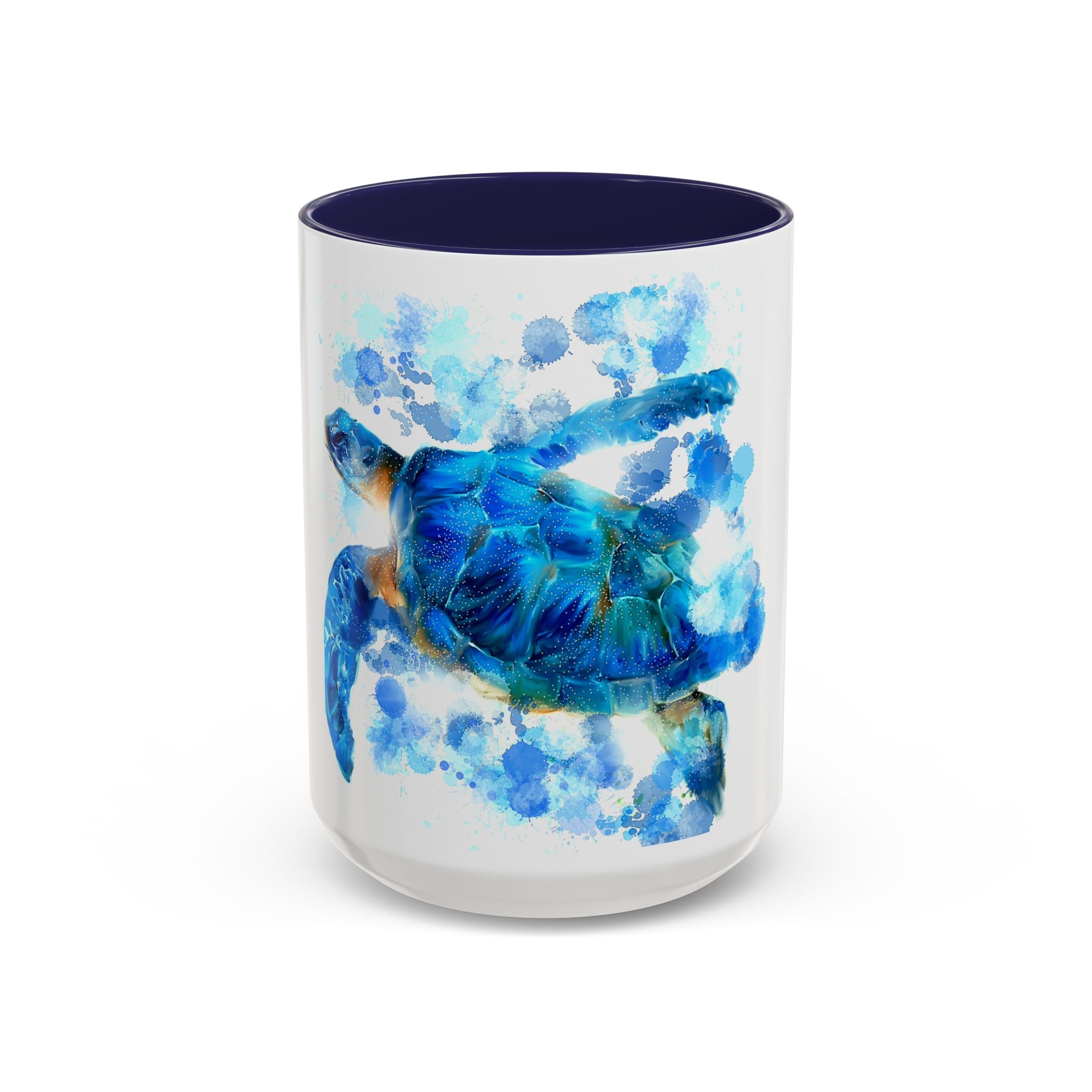 Blue Sea Turtle Accent Coffee Mug — Watercolor Ocean Turtle 11/15oz