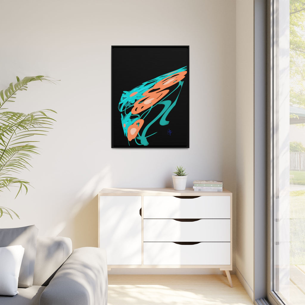 Abstract Teal & Coral Splash Framed Canvas