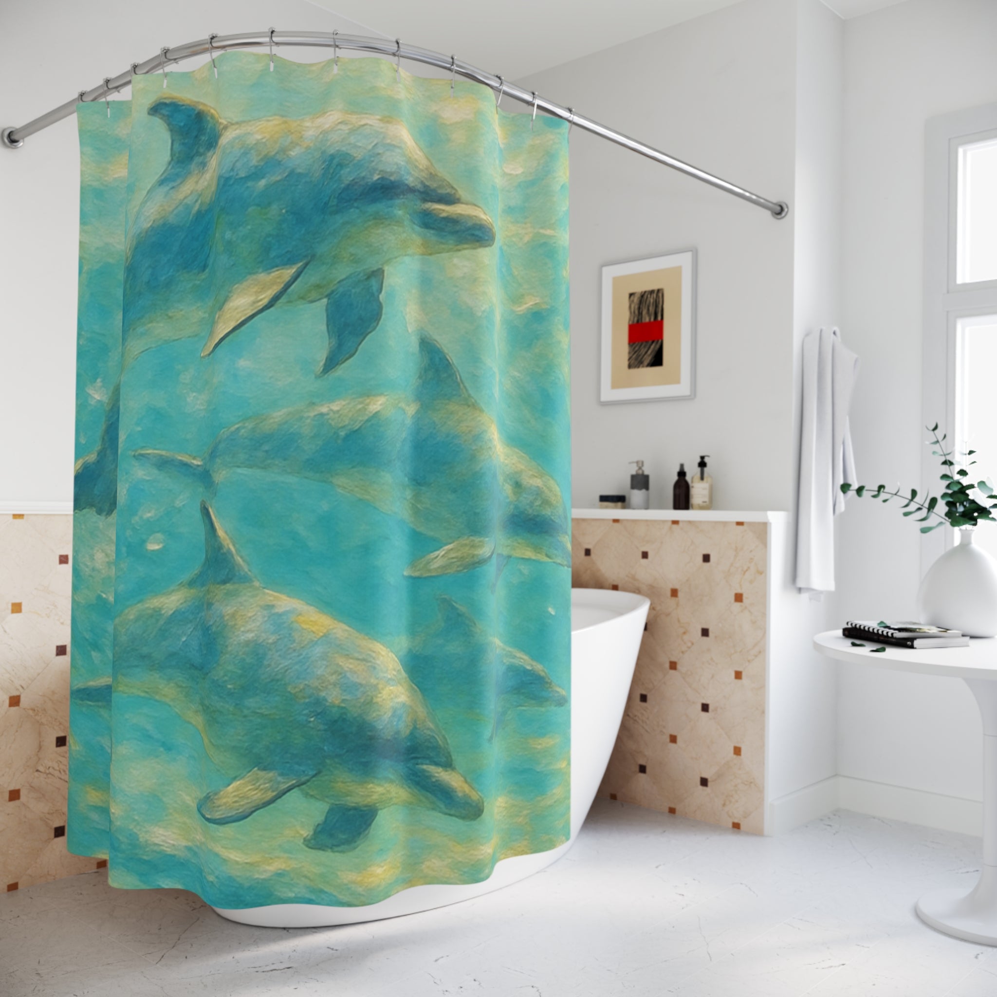 Dolphin Ocean Shower Curtain — Turquoise Underwater Art