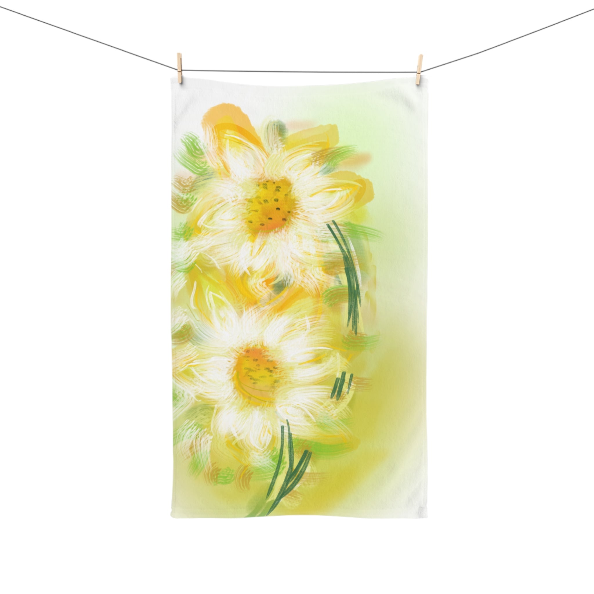 Sunny Daisy Hand Towel – Watercolor Floral Kitchen & Bath Towel