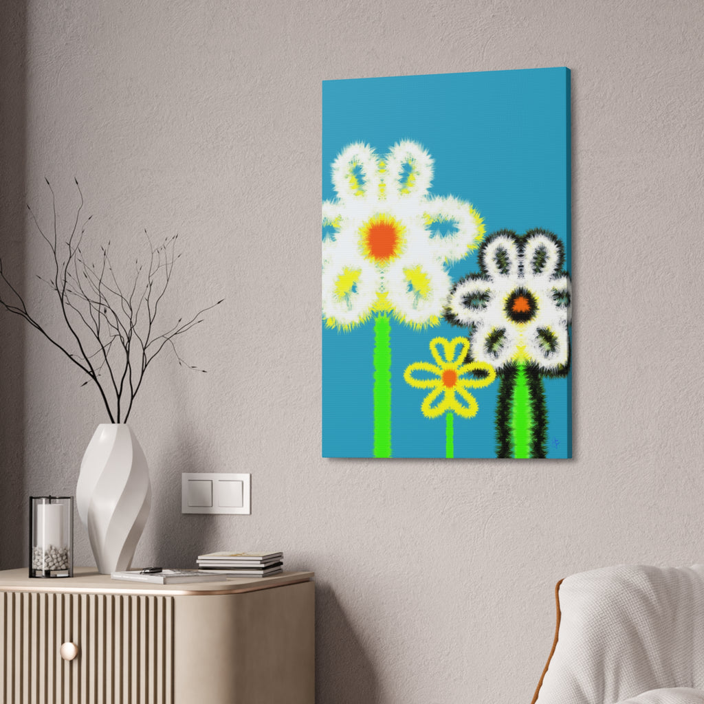 Bright Fuzzy Daisies Canvas Art — Yellow Floral Wall Decor, Stretched 1.5"