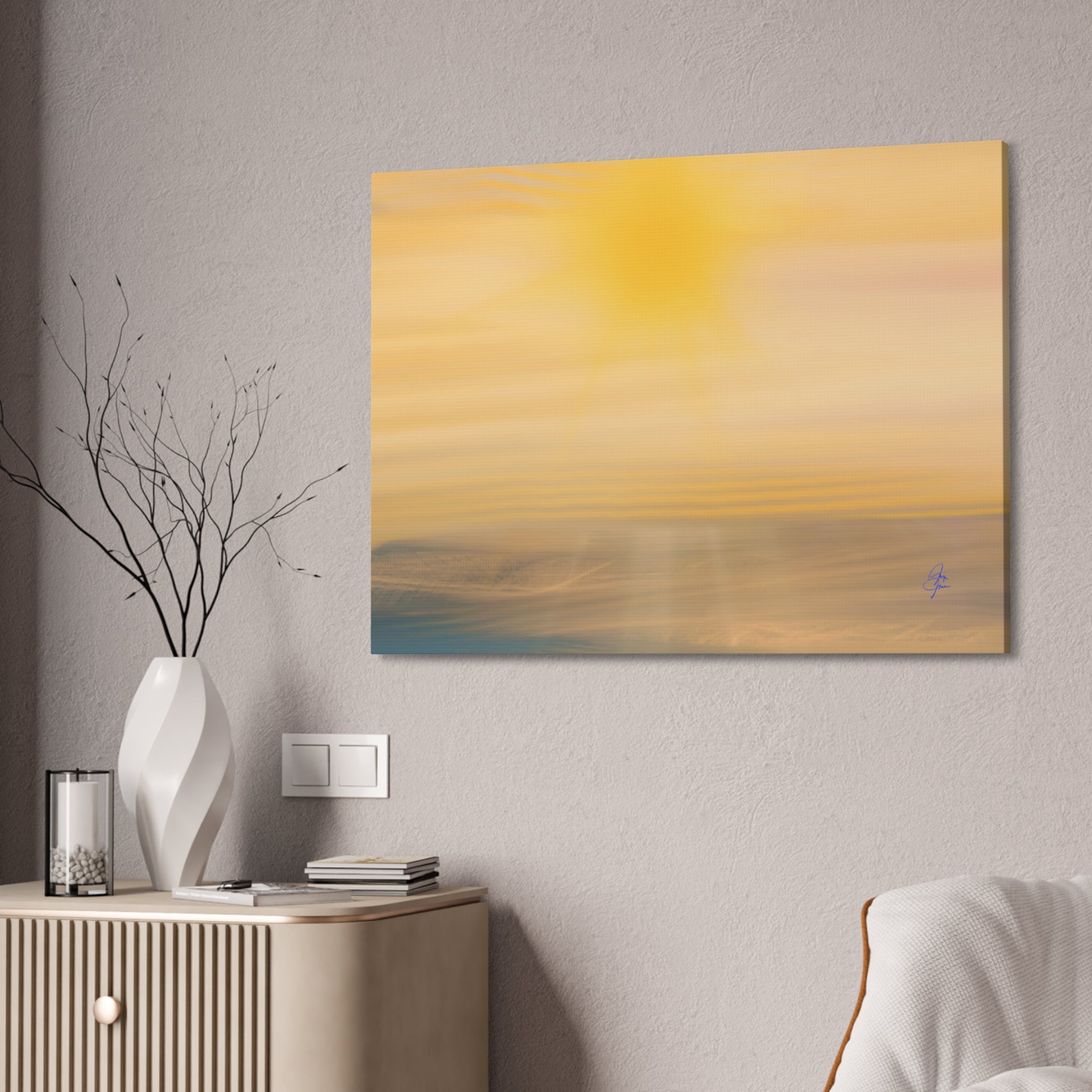 Golden Sunrise Canvas Wall Art – Tranquil Coastal Landscape, Stretched 1.5"