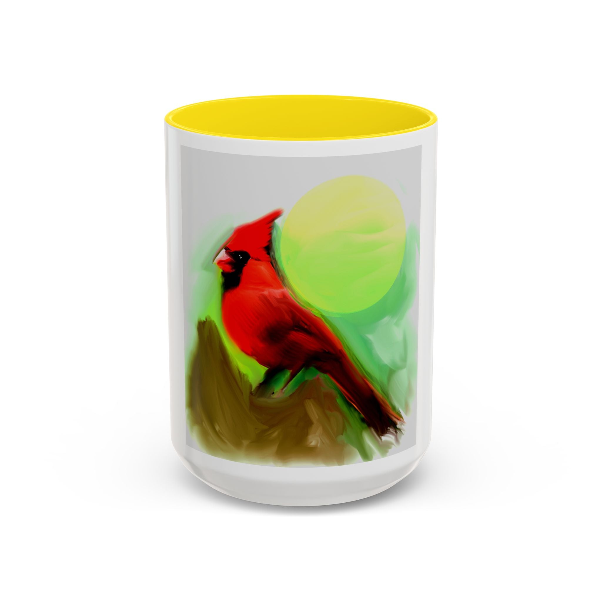 Cardinal Bird Accent Coffee Mug — Red Cardinal Sunrise Art Ceramic Mug (11/15 oz)