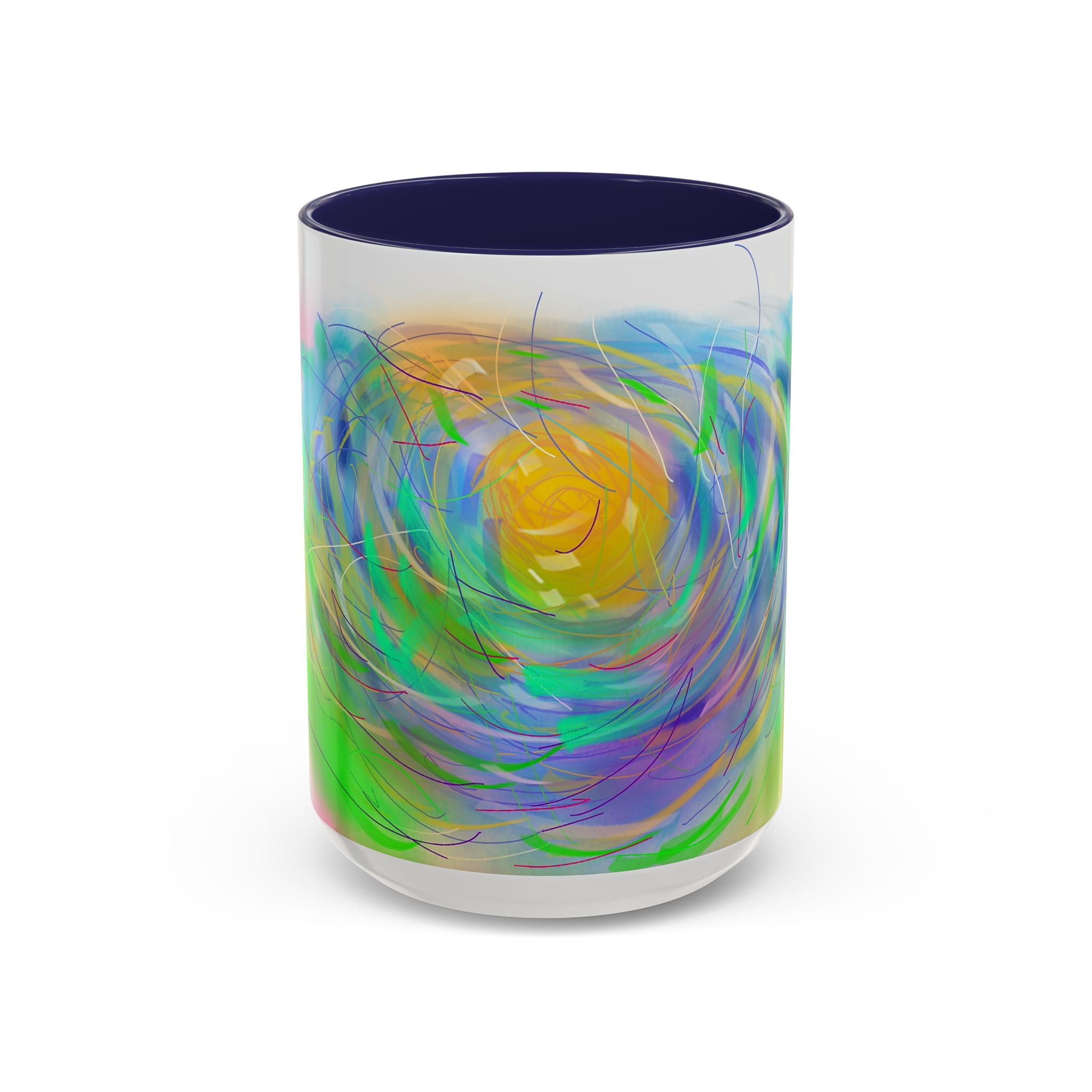 Abstract Sunrise Accent Coffee Mug — Colorful Swirl Art Coffee Cup (11/15oz)