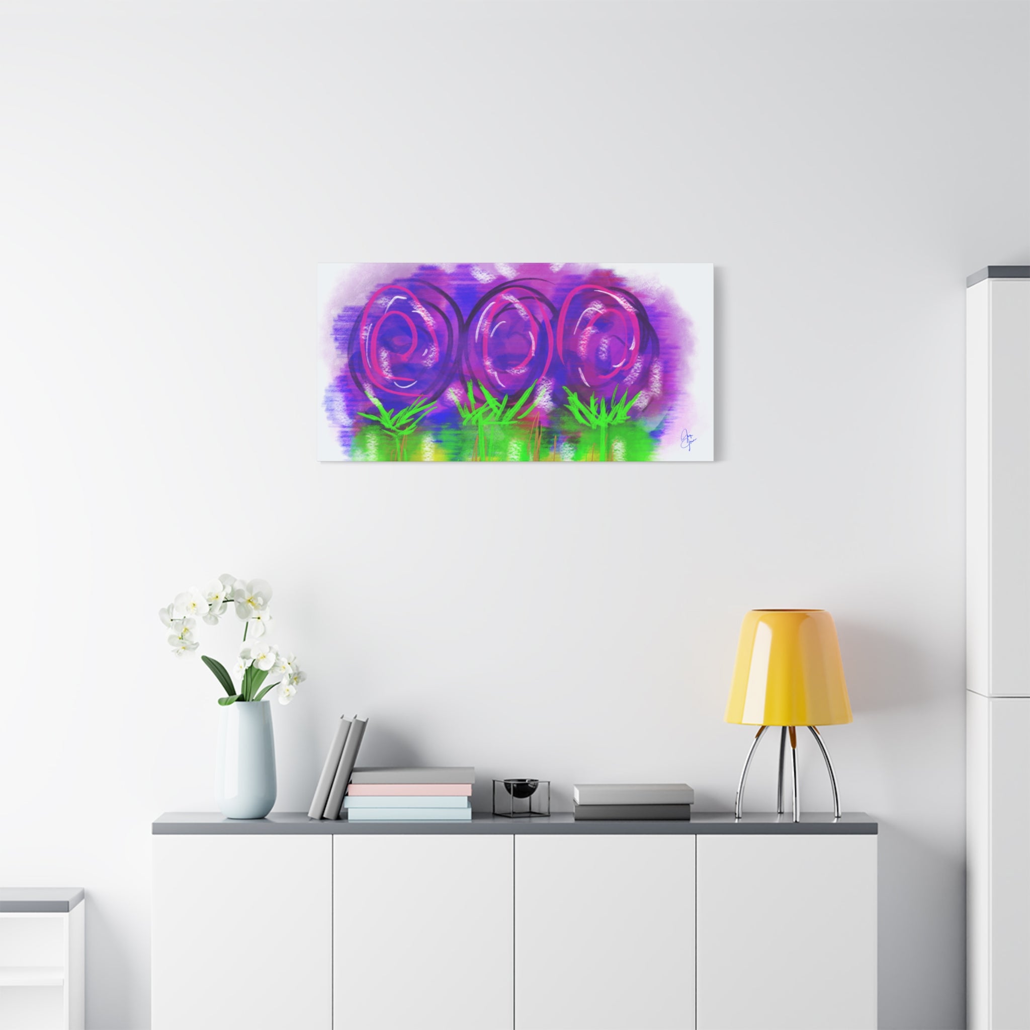 Abstract Purple Flowers Matte Canvas Wall Art — Vibrant Floral Painting on Stretched Canvas