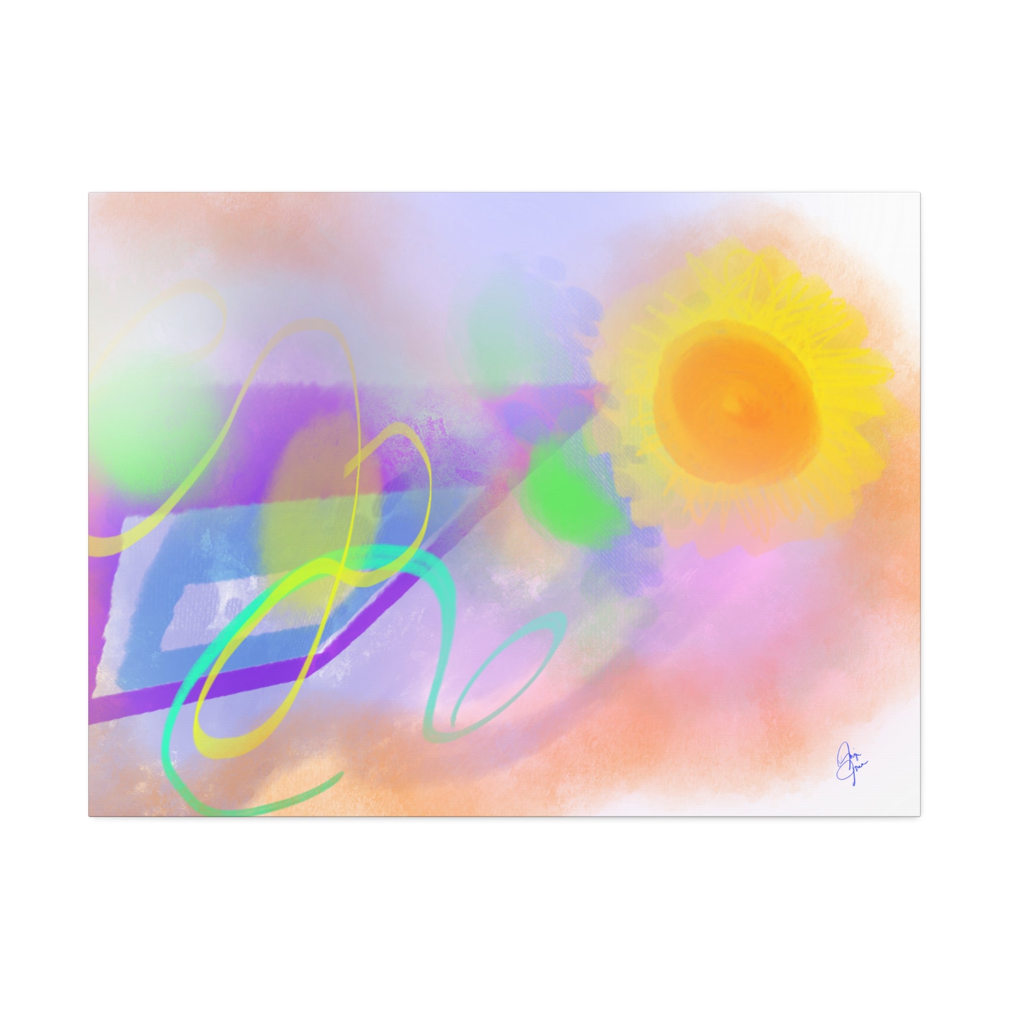 Abstract Sunrise Canvas Wall Art – Bright Pastel Sun & Swirls (1.5" Stretched)