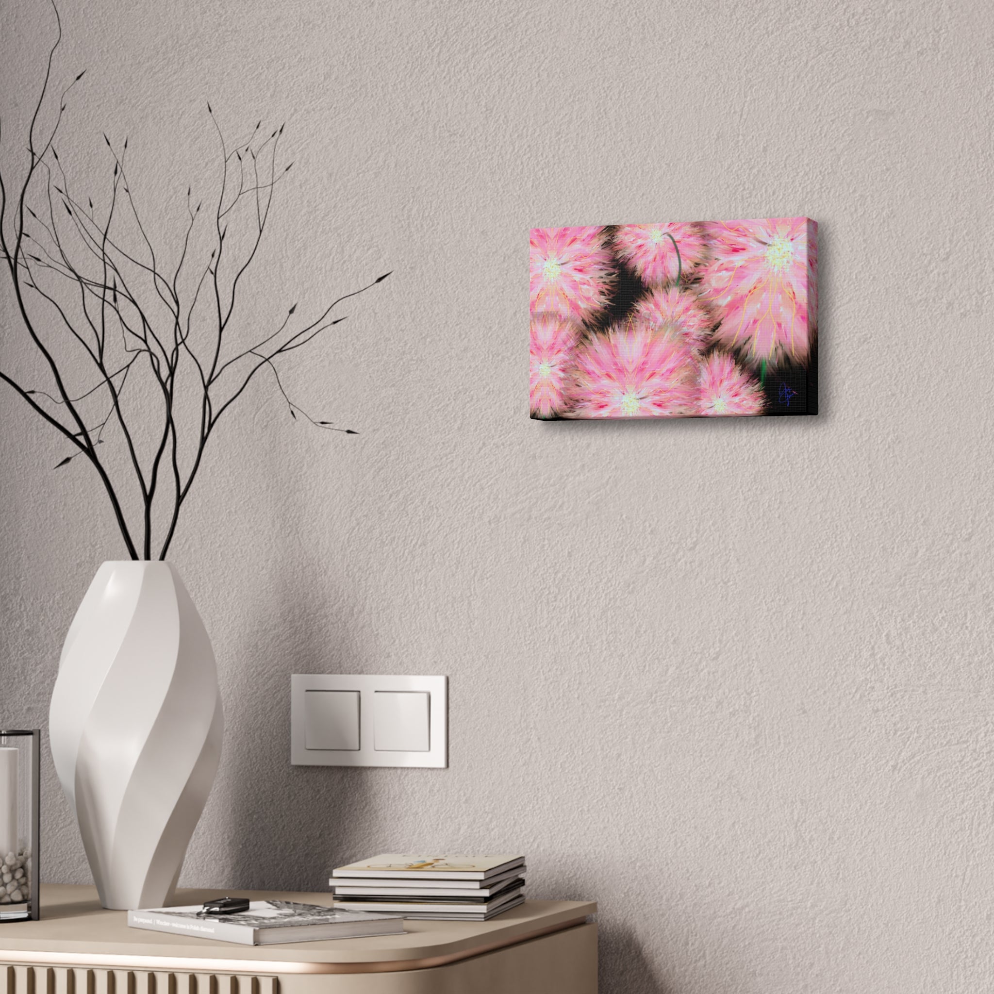 Pink Dandelion Burst Canvas Print — Stretched 1.5" Floral Wall Art