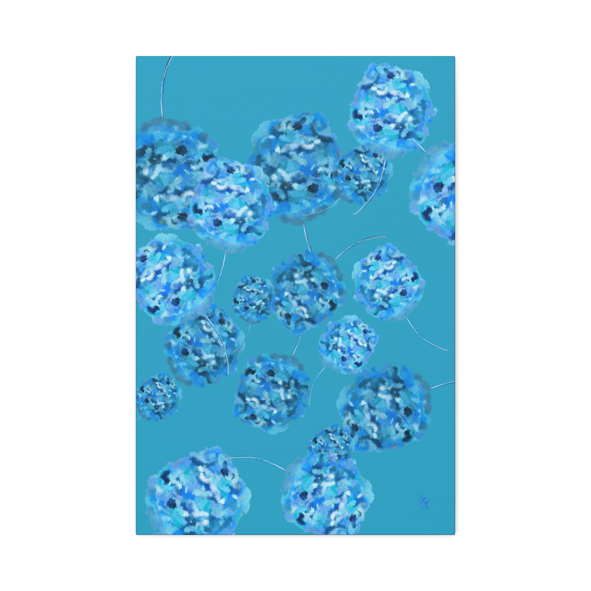Blue Hydrangea Canvas Wall Art — Abstract Floral Stretched Canvas (1.5" Depth)
