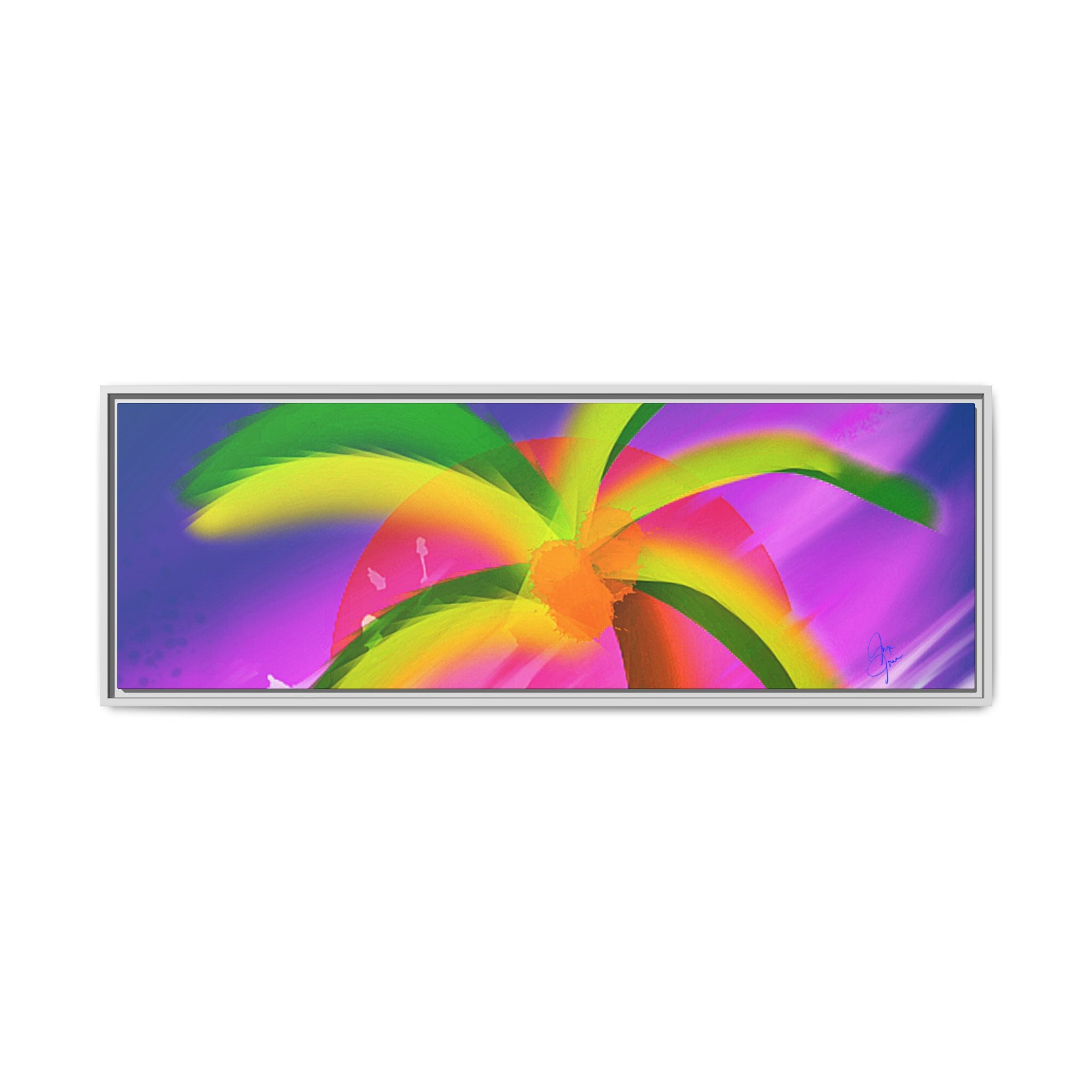 Framed Matte Canvas Print — Neon Palm Beach Art