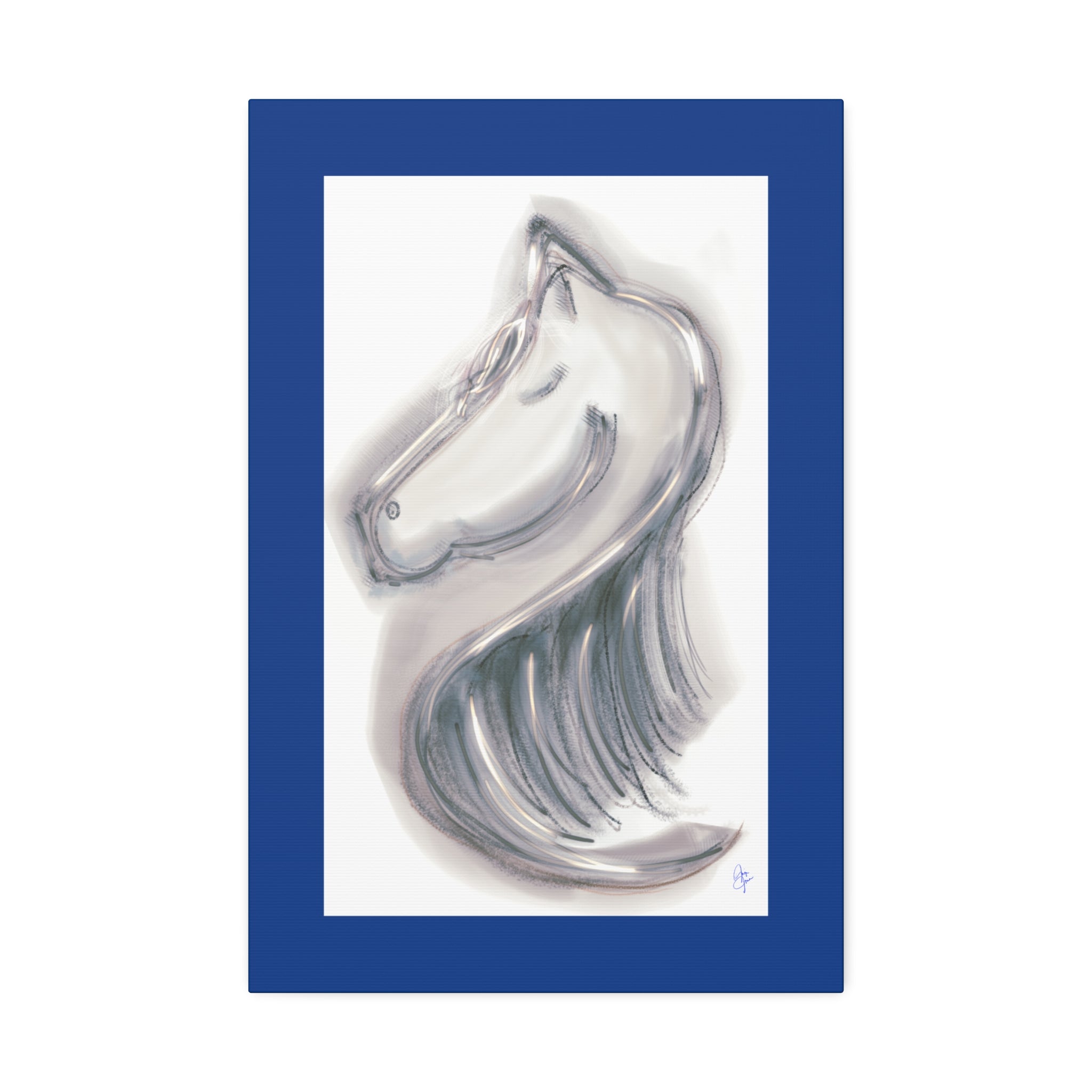 Silver Horse Head Canvas Art — Modern Minimalist Equestrian Wall Decor