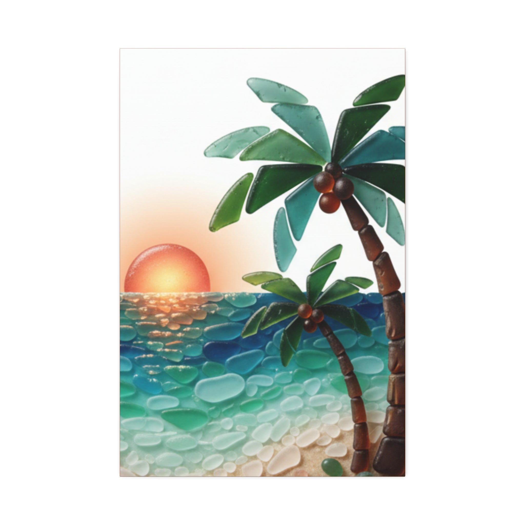 Tropical Sunset Canvas Wall Art — Palm Tree Beach Seascape Stretched Canvas