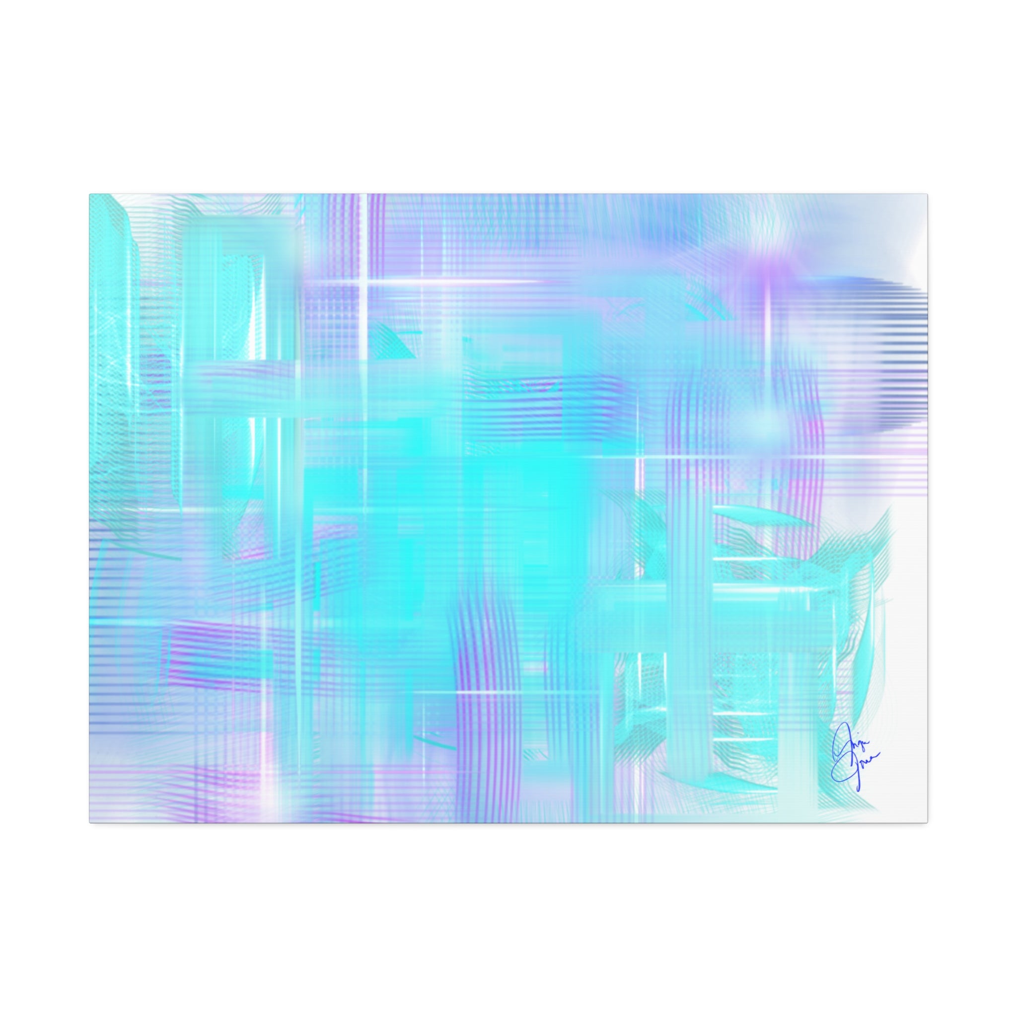 Abstract Aqua Pastel Canvas Art - Turquoise & Lavender Modern Wall Decor (1.5" Stretched)