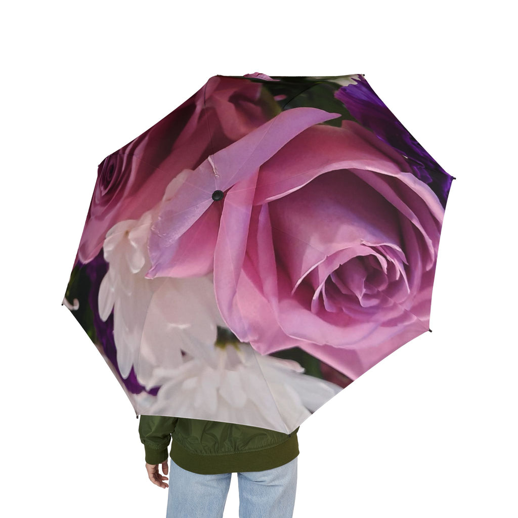 Elegant Floral Semi-Automatic Umbrella - Stylish Rose Design
