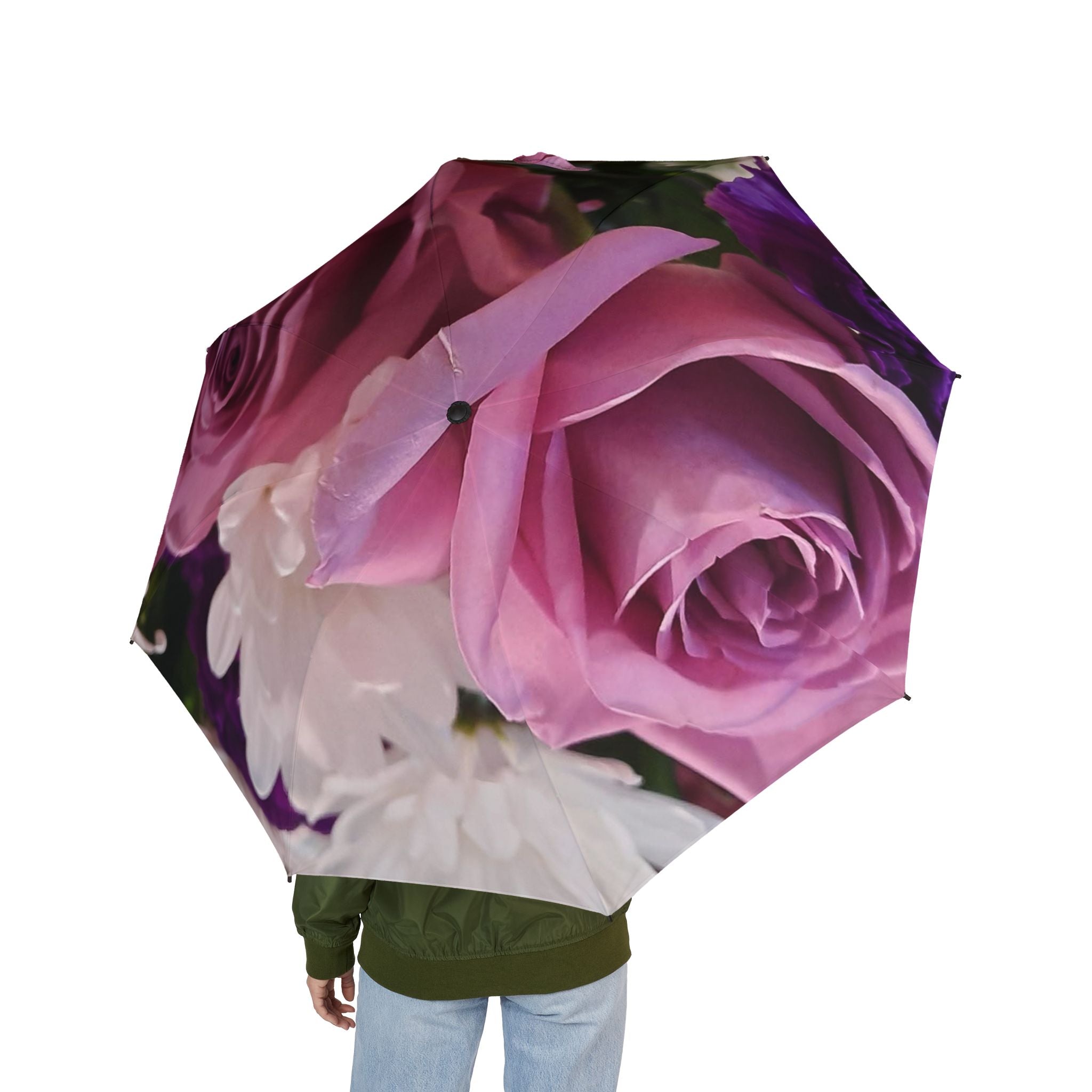Elegant Floral Semi-Automatic Umbrella - Stylish Rose Design